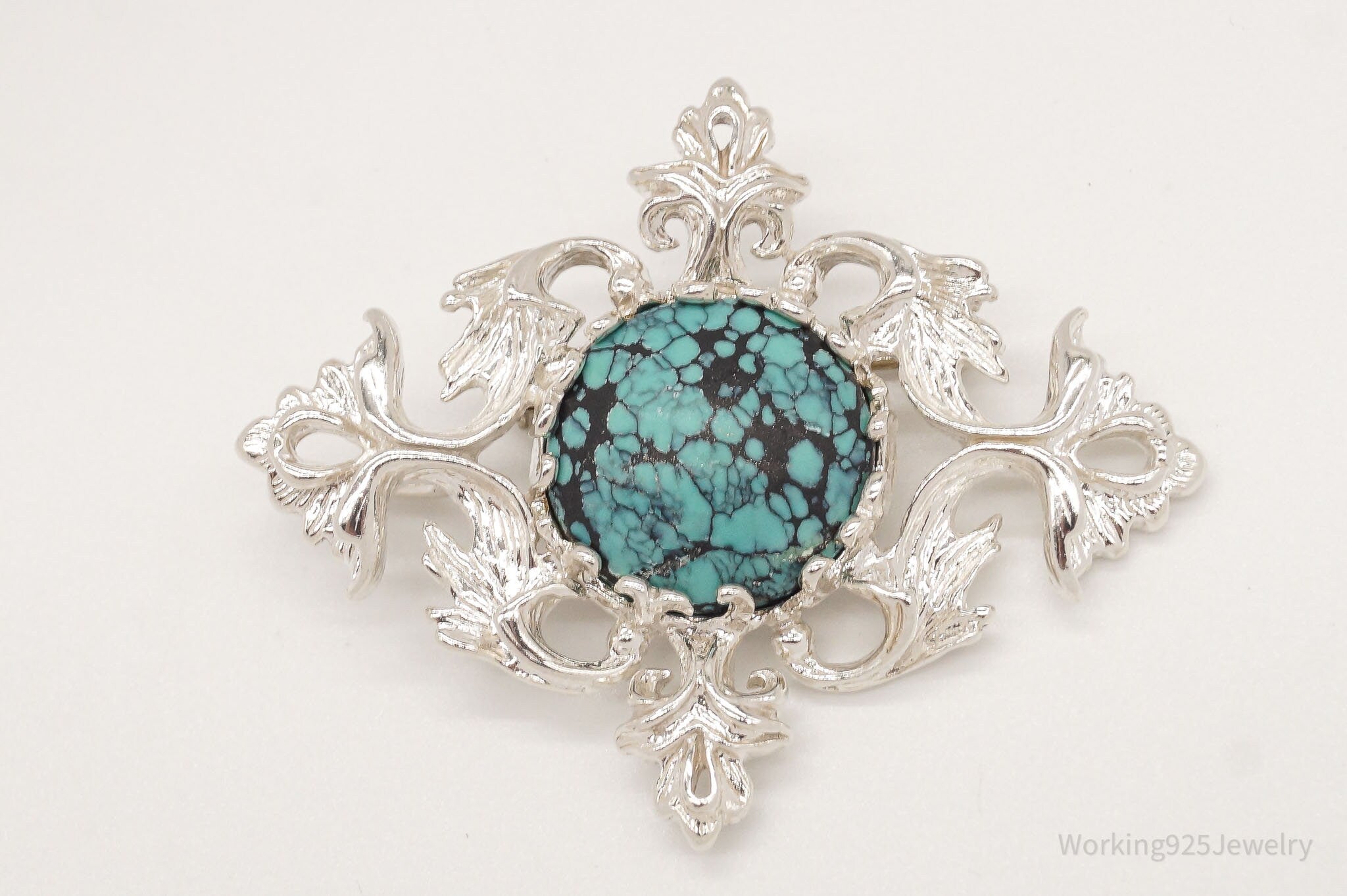 Vintage 1960s Turquoise Sterling Silver Pendant Pin