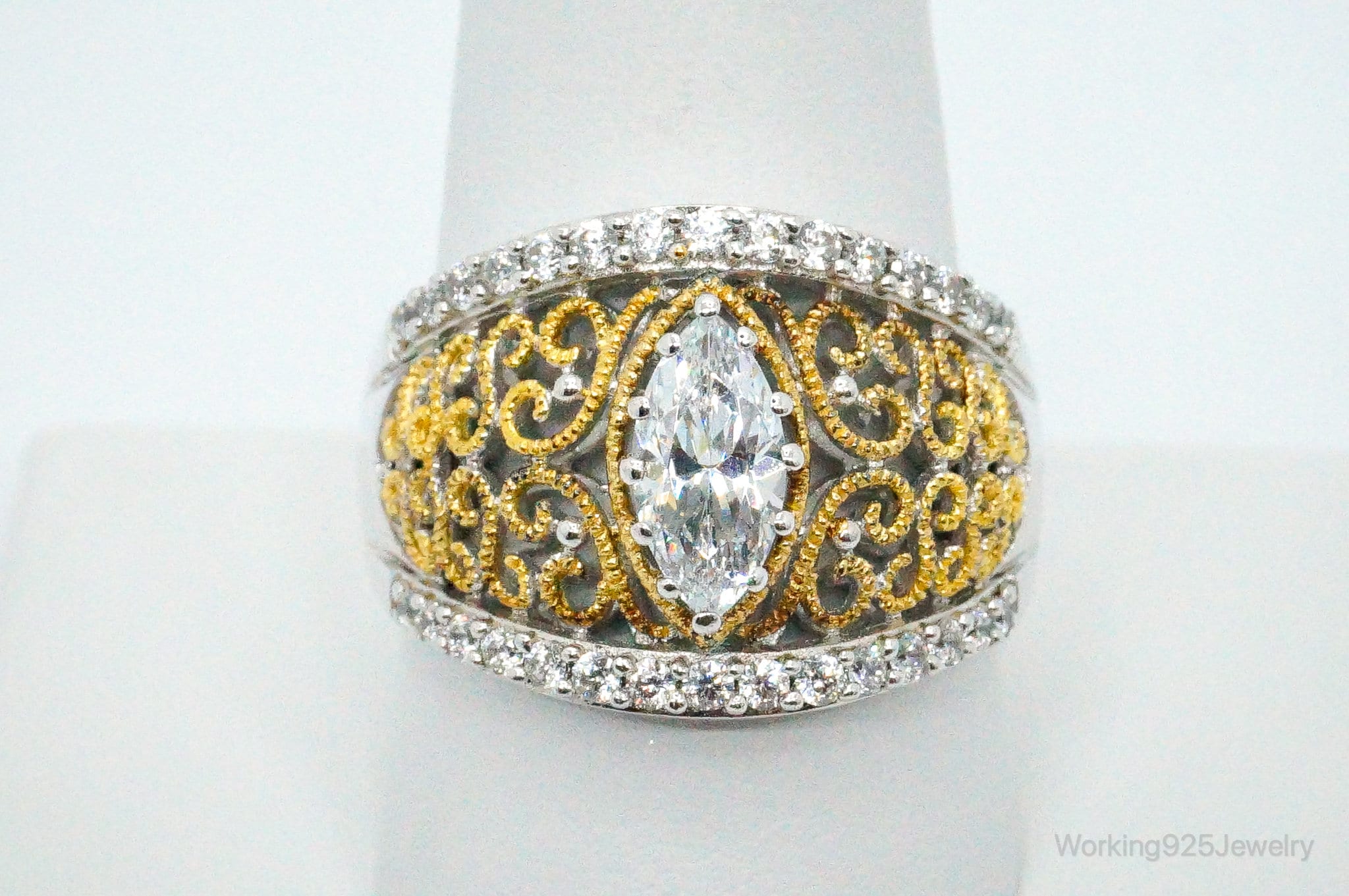 Designer Verragio Cubic Zirconia Gold Vermeil Sterling Silver Ring - SZ 9.75