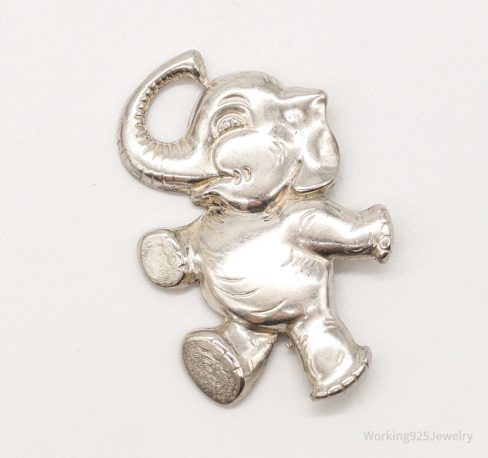 Large Antique Elephant Sterling Silver Brooch Pin