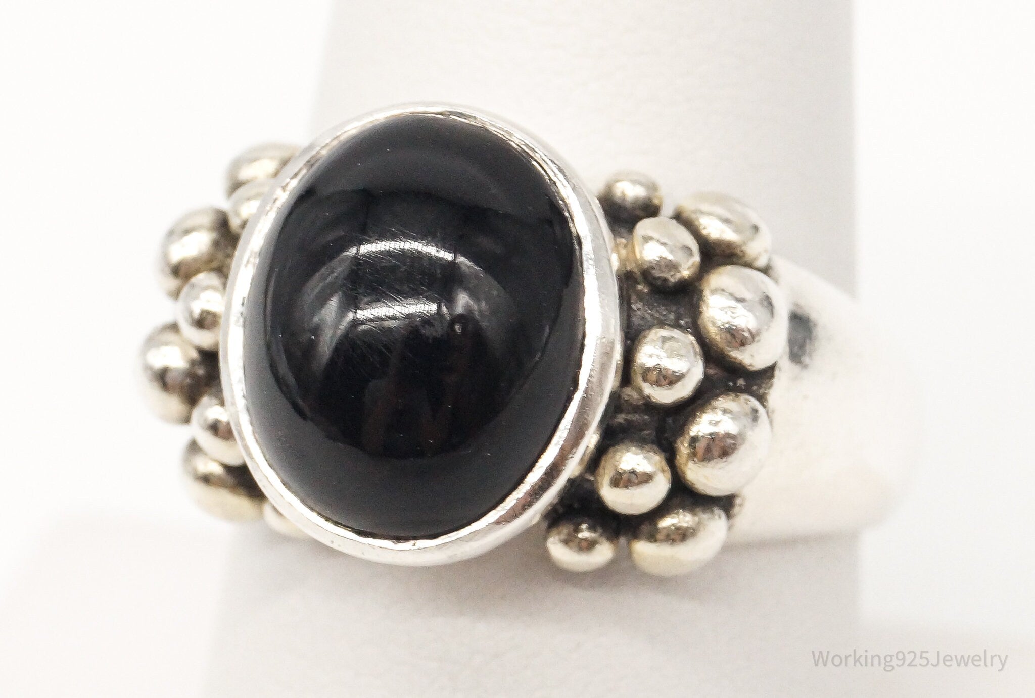 Vintage Black Onyx Sterling Silver Ring - Size 8