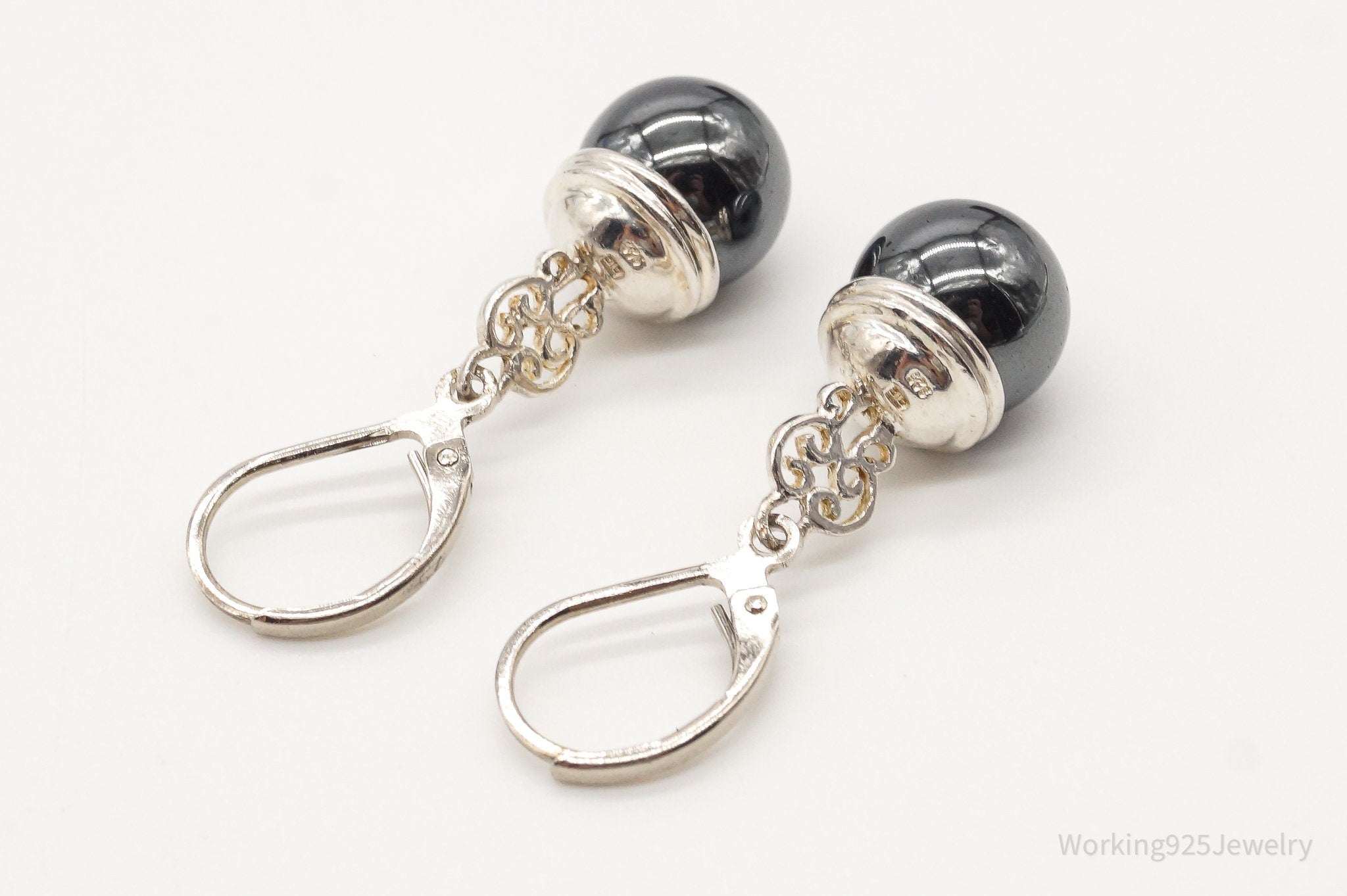 Vintage Hematite Sterling Silver Earrings