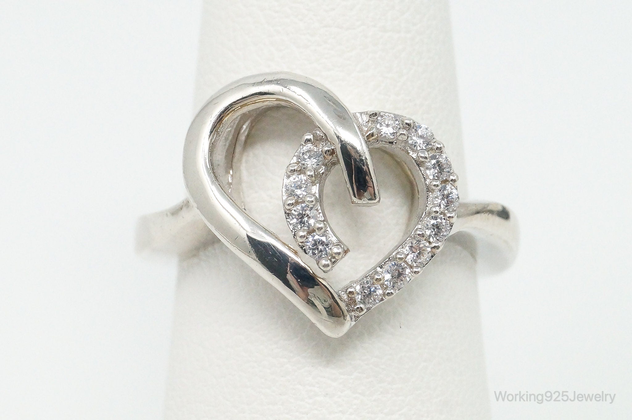 Designer Heng Ngai Cubic Zirconia Heart Sterling Silver Ring - Size 6.75