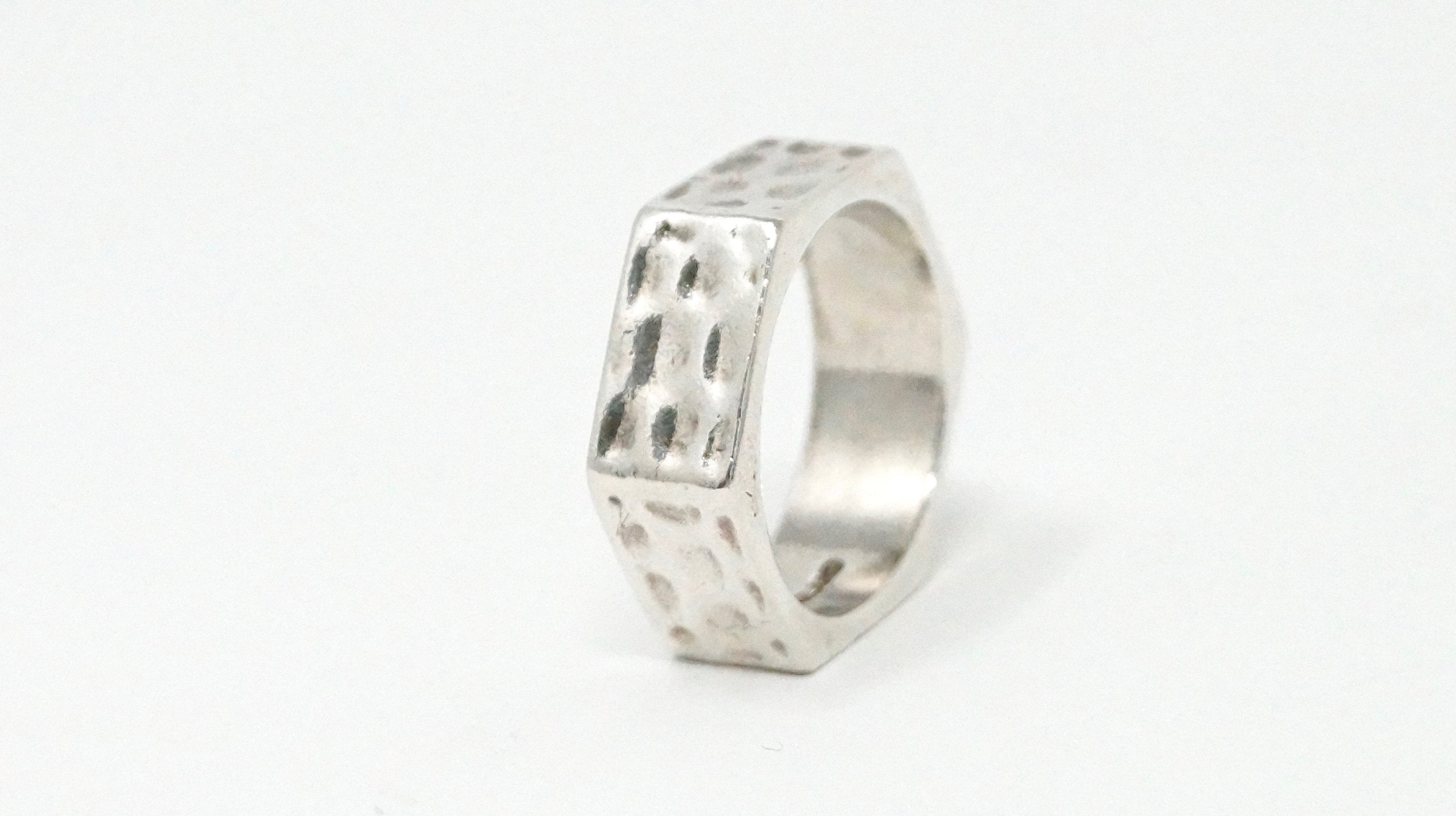 Vintage Hammered Bolt Nut Modern Sterling Silver Ring - Size 9