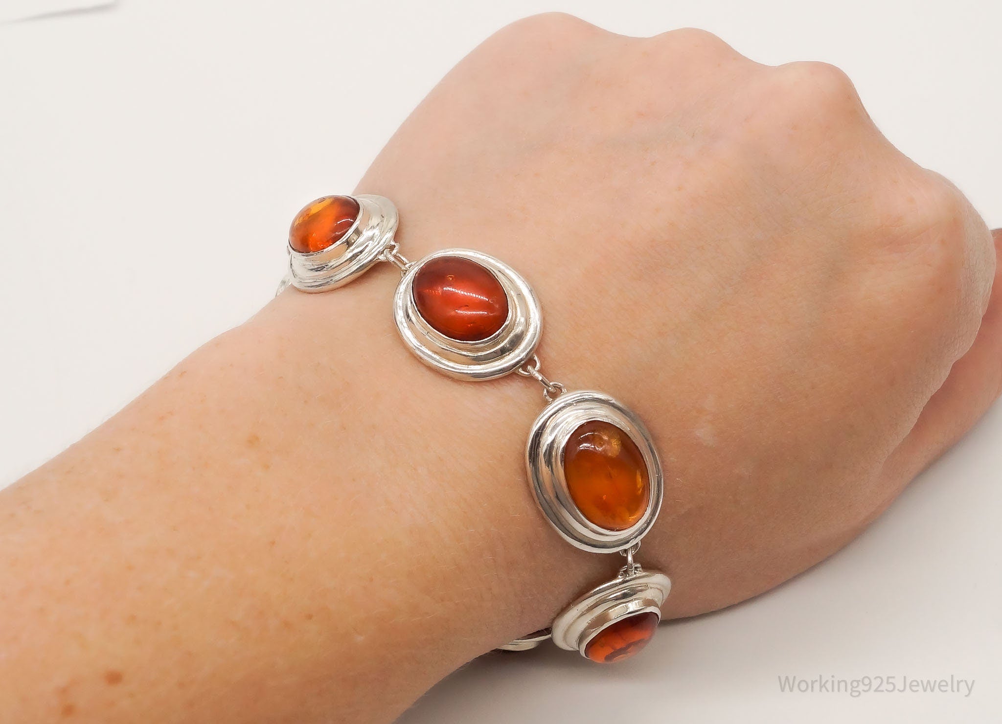 Vintage Amber Modernist Sterling Silver Bracelet