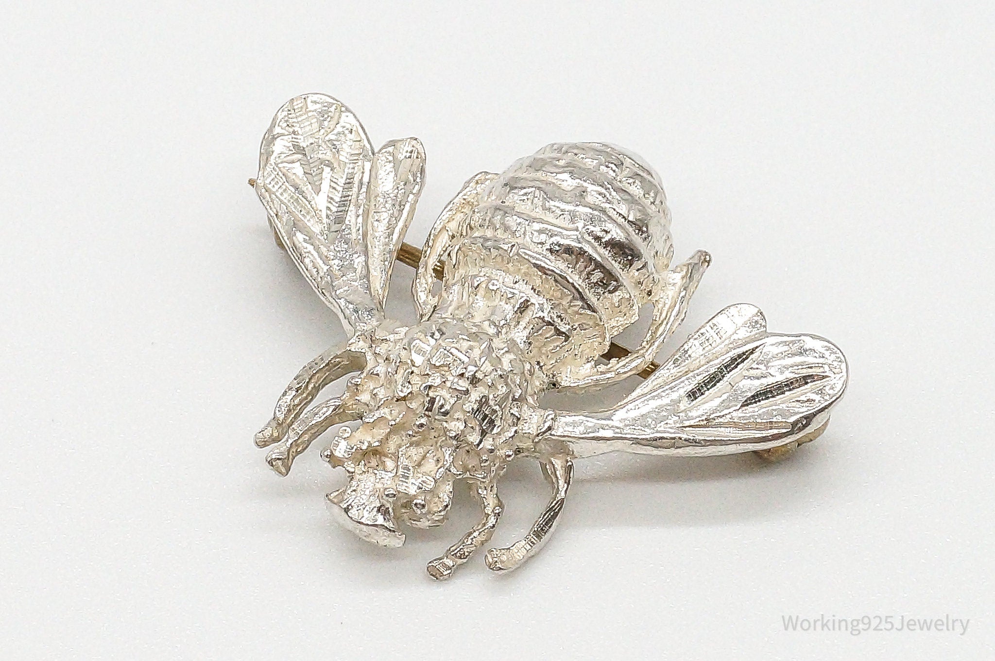 Vintage Brutalist Bee Sterling Silver Brooch Pin