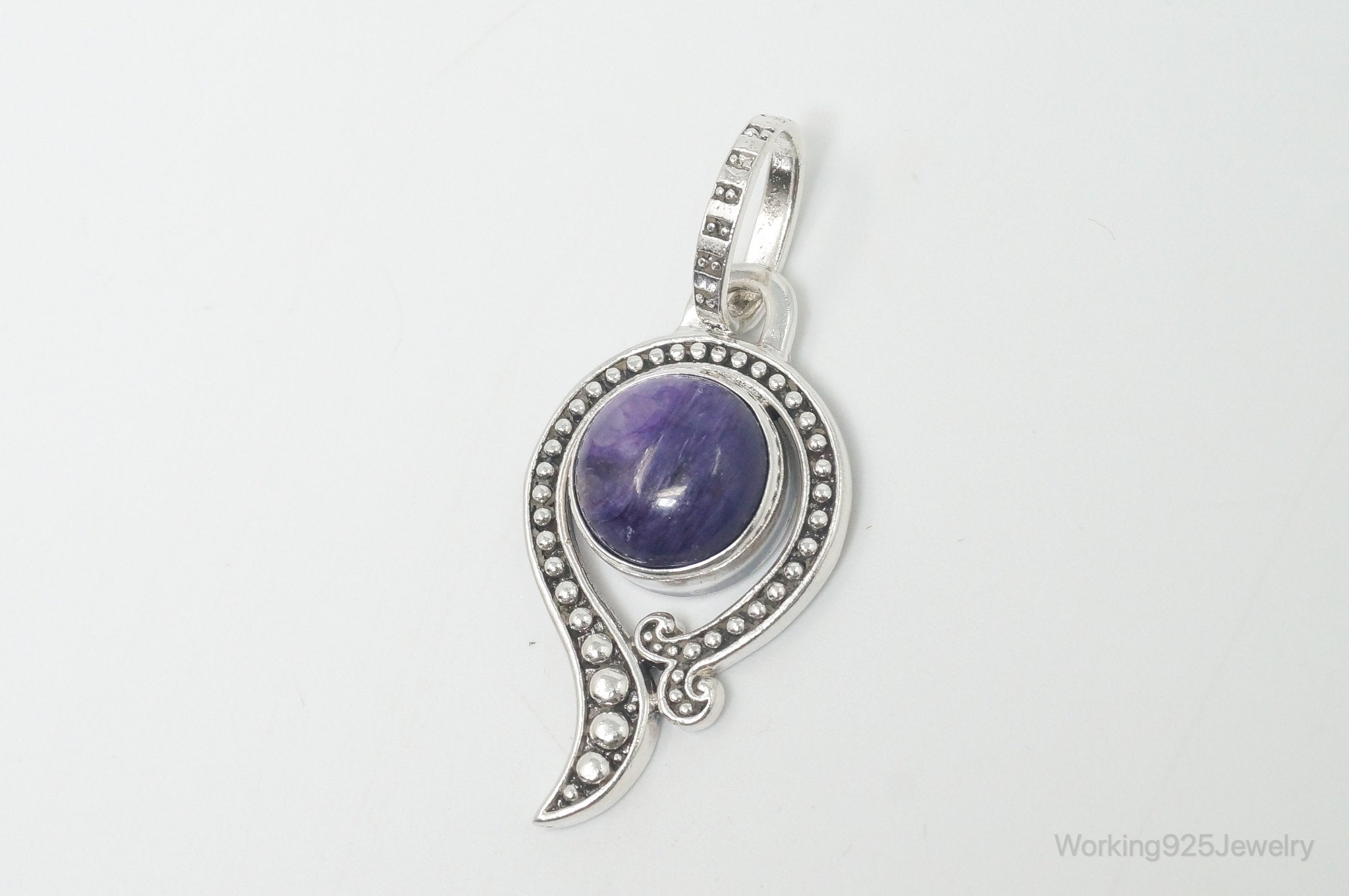 Vintage Art Deco Charoite Sterling Silver Necklace Pendant