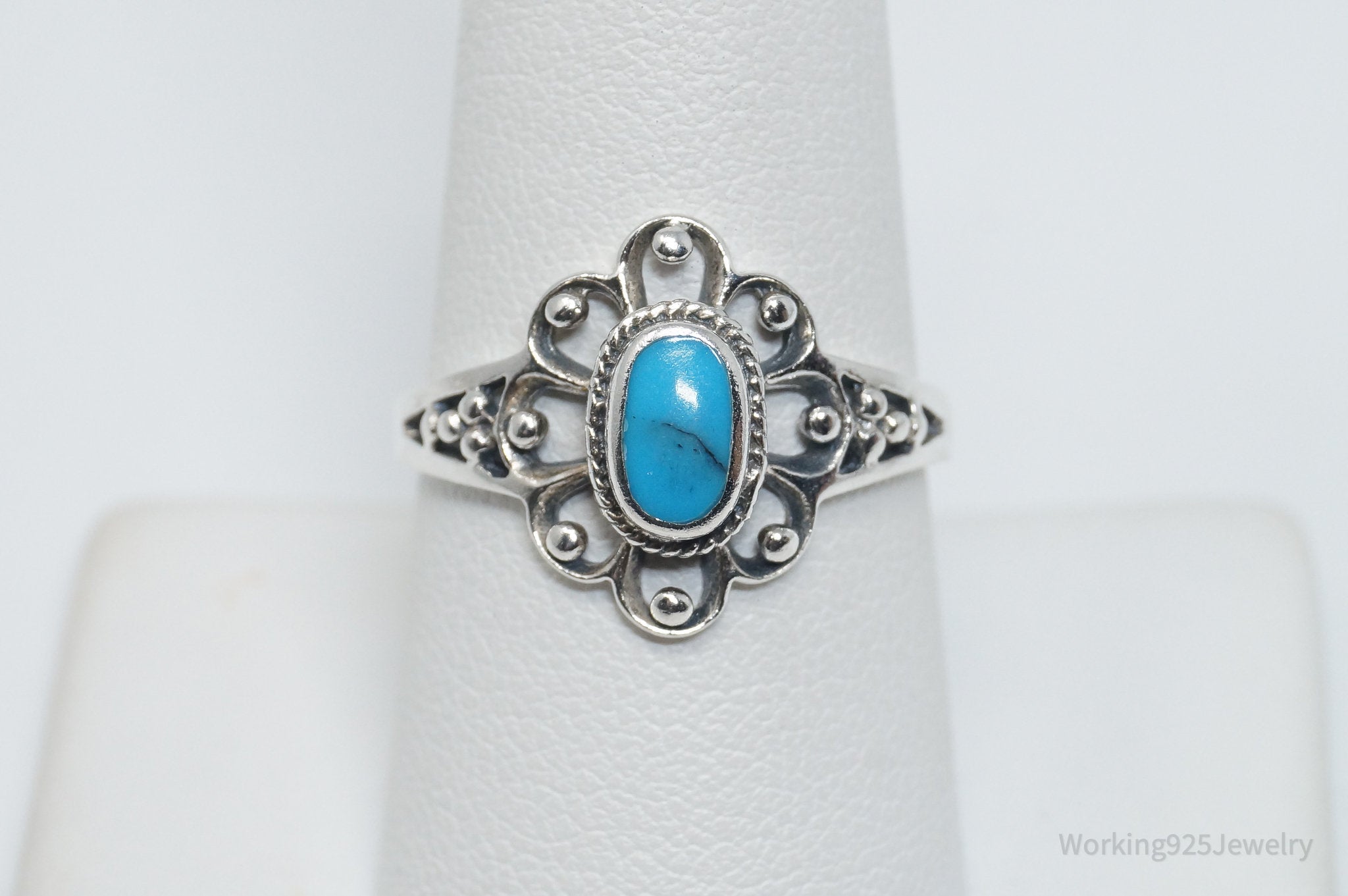 Vintage Designer Chapal-Zenray Turquoise Sterling Silver Ring - Size 8.75