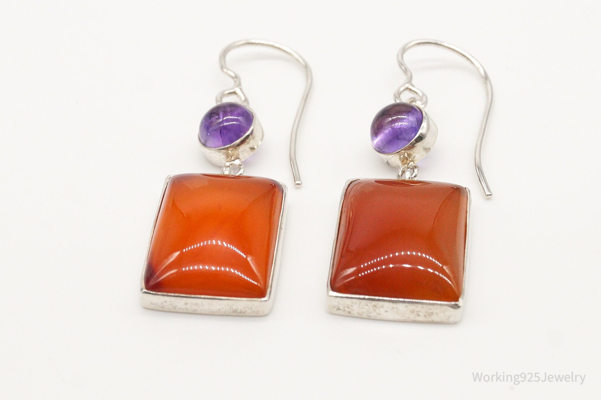 Vintage Carnelian Amethyst Sterling Silver Dangle Earrings