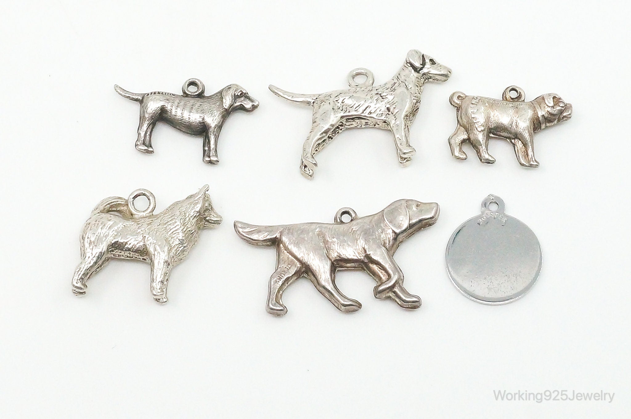 Vintage Antique Puppies Dogs Sterling Silver Charms Lot