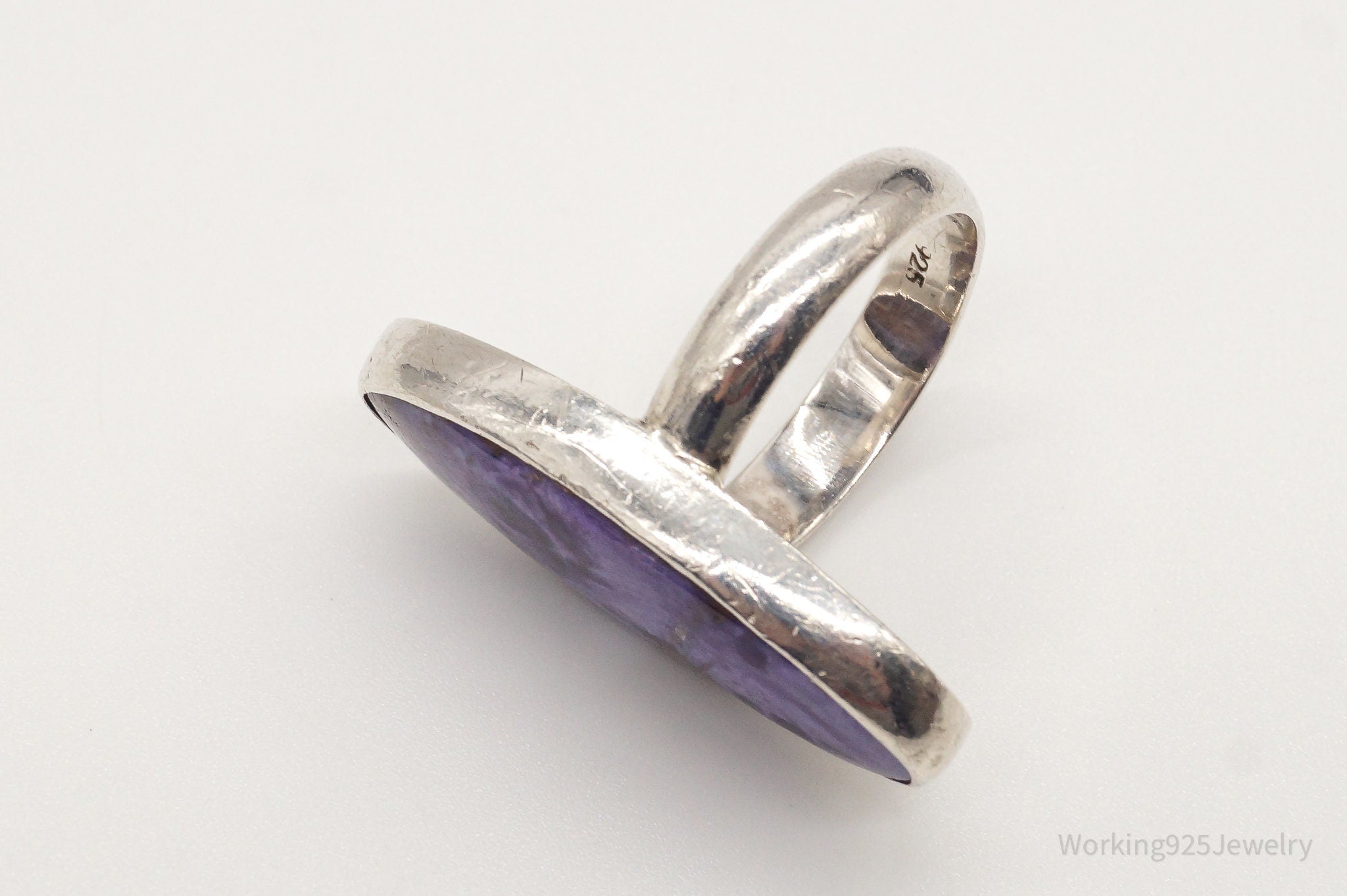 Vintage Large Charoite Sterling Silver Ring - Size 8.25