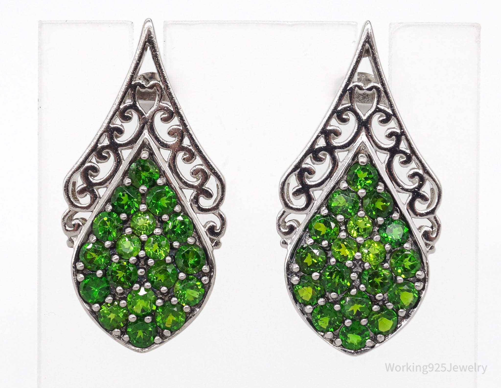 Designer Lab Emerald Rhodium Over Sterling Silver Earrings