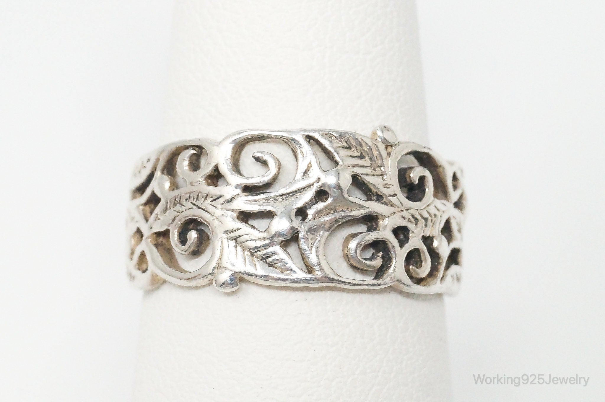 Vintage Art Nouveau Leaf Design Sterling Silver Ring - Size 6.5