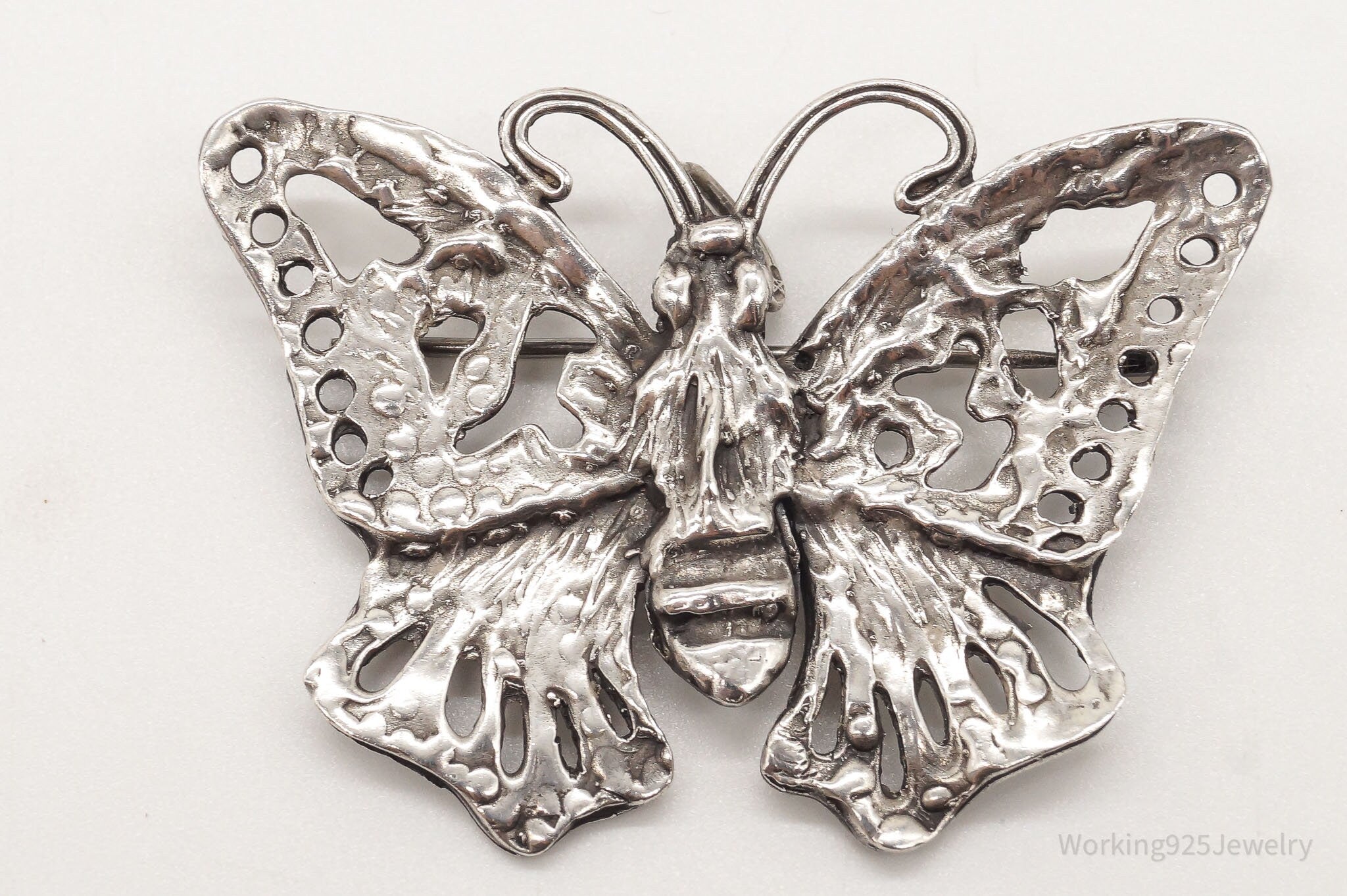 Large Antique Filigree Butterfly Silver Brooch Pin Pendant