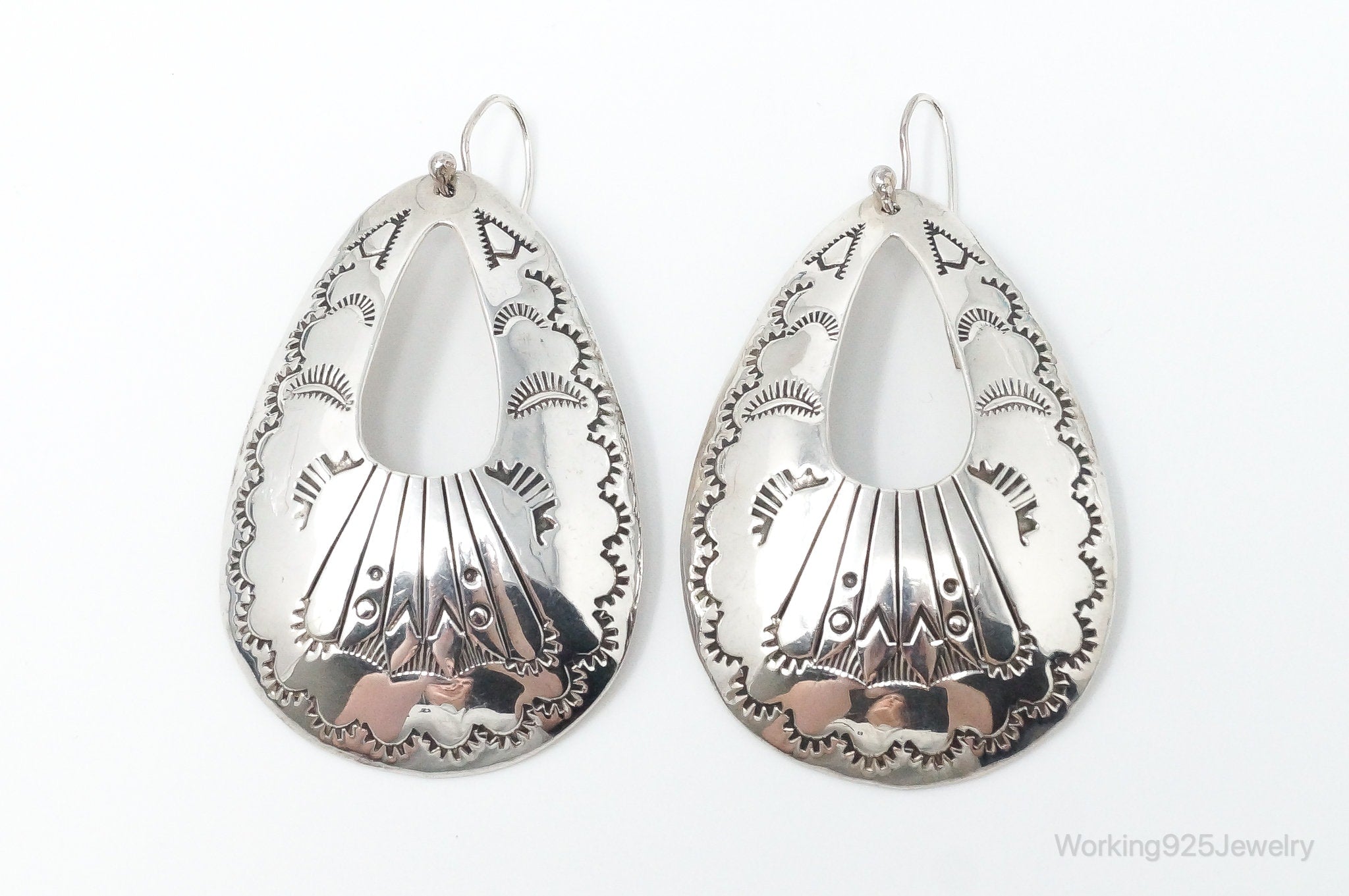 Large Vintage Native American Unsigned Tribal Sterling Silver Earrings