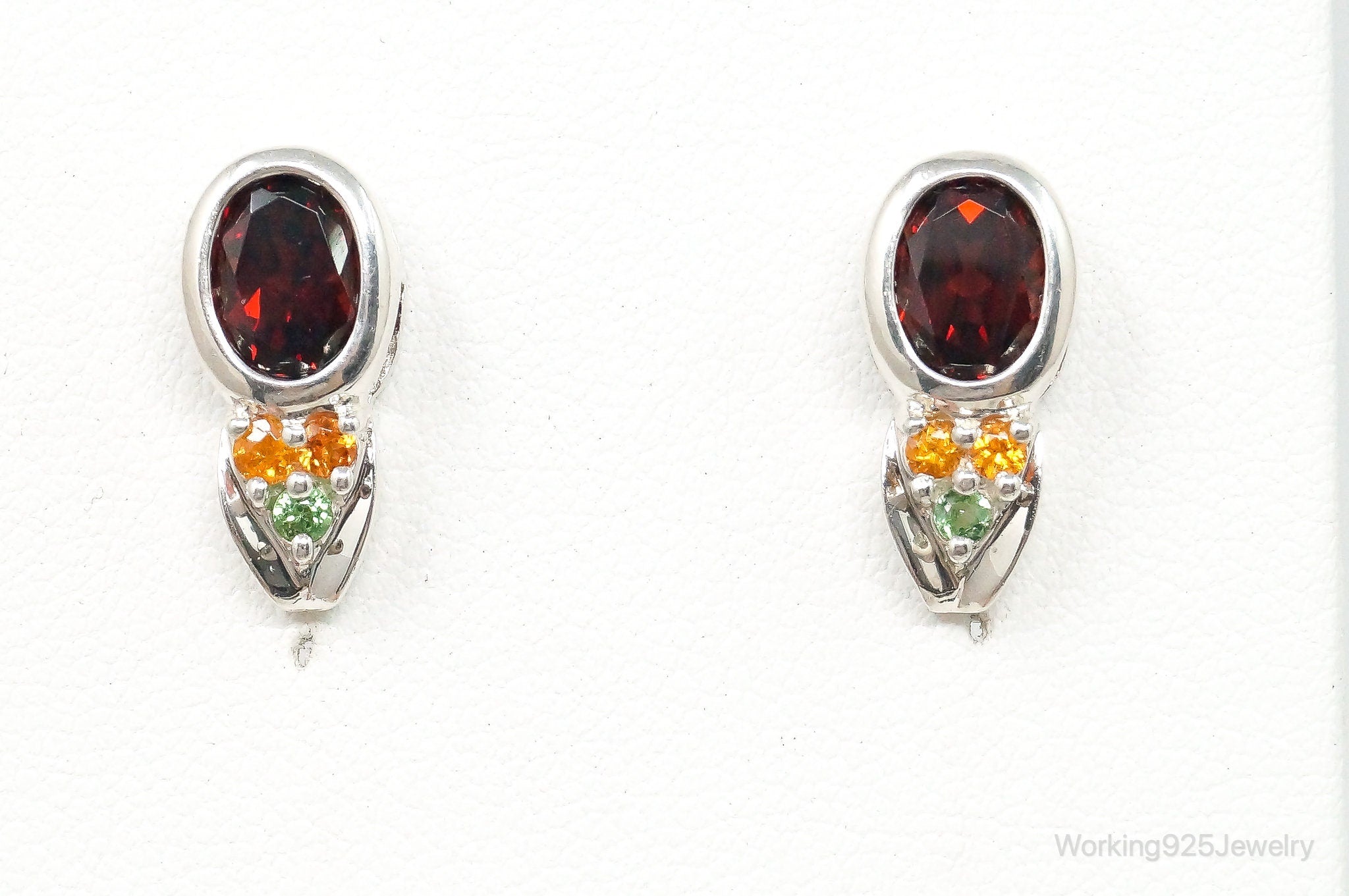 Vintage Garnet Peridot Citrine Sterling Silver Earrings