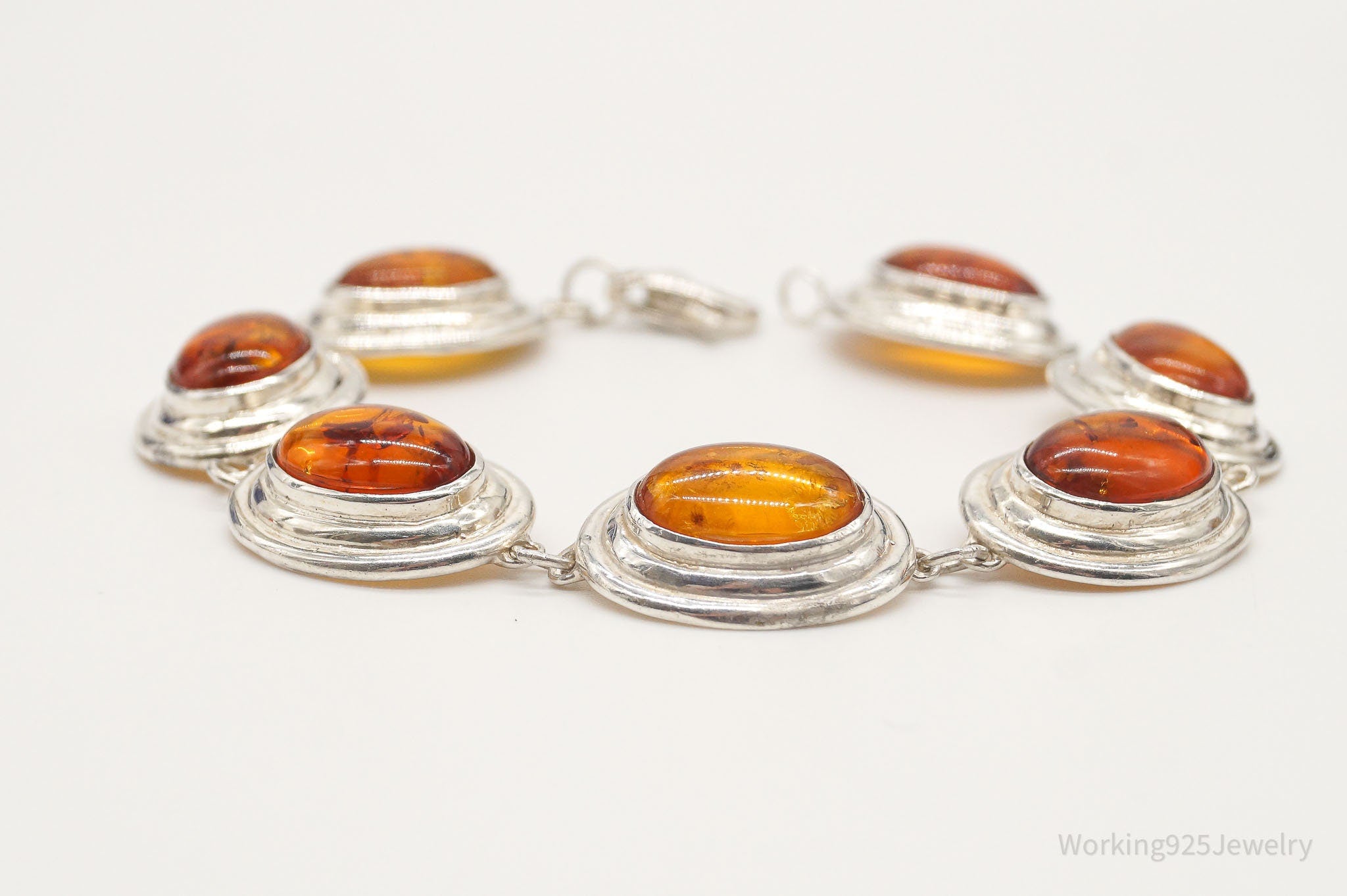 Vintage Amber Modernist Sterling Silver Bracelet