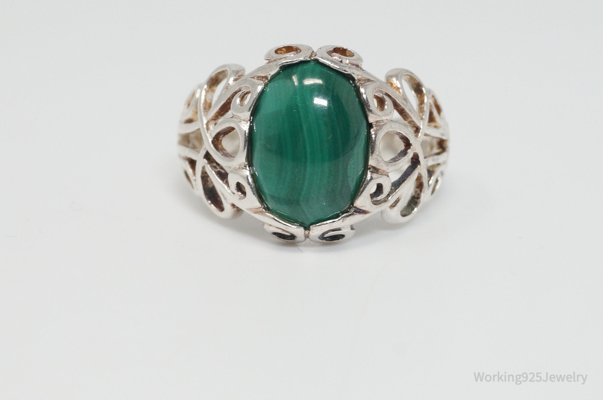 Vintage Designer SCBS Malachite Sterling Silver Ring - Size 10