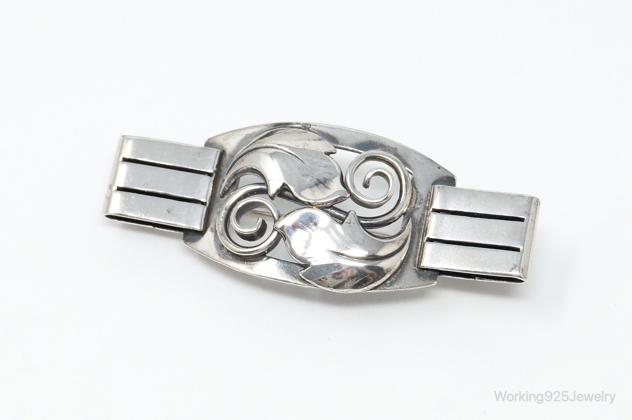 Antique Norwegian Designer KP Leaves 830 Silver Pin Brooch