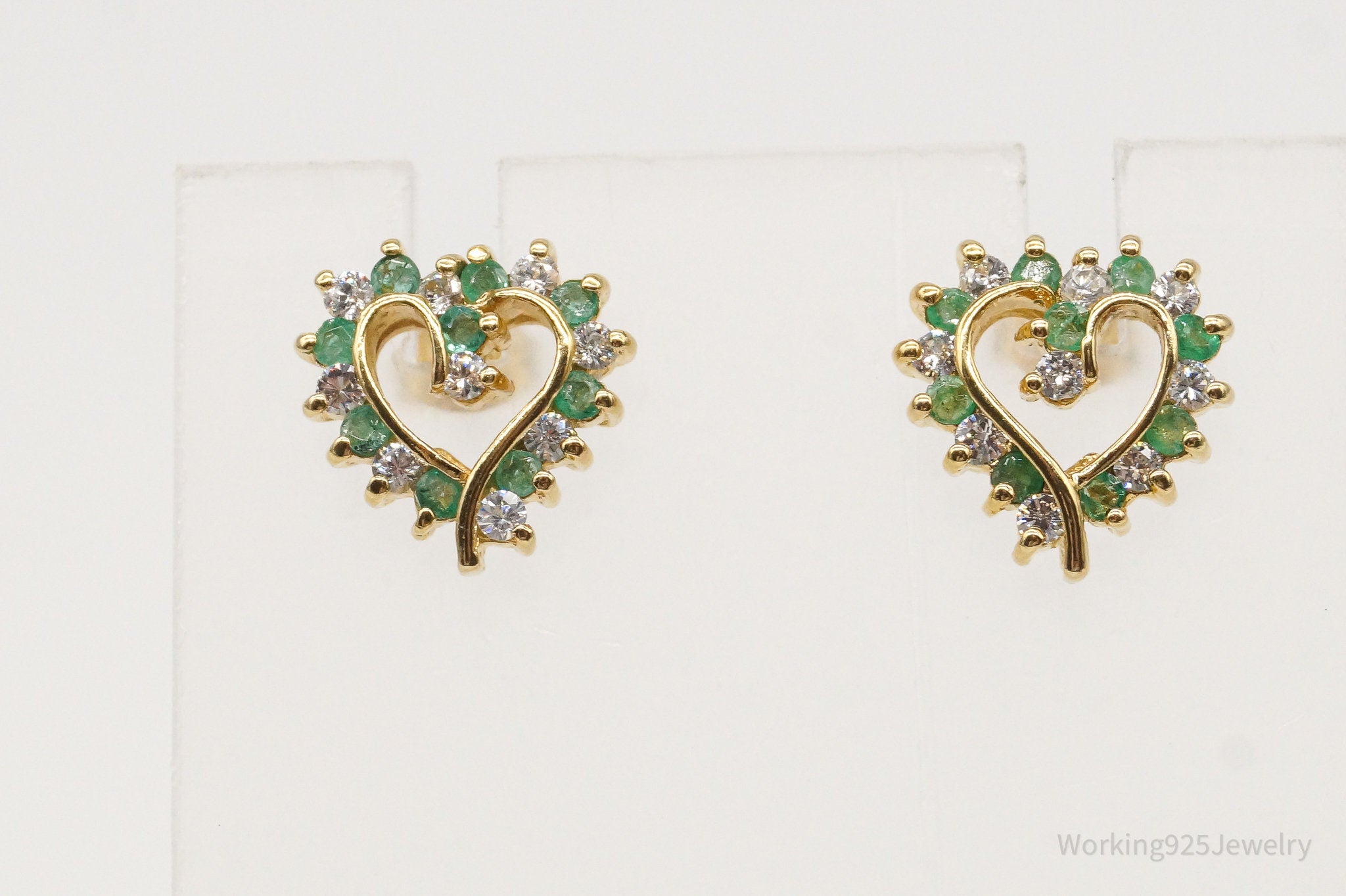 Ross Simons Emerald & CZ Gold Over Sterling Silver Earrings