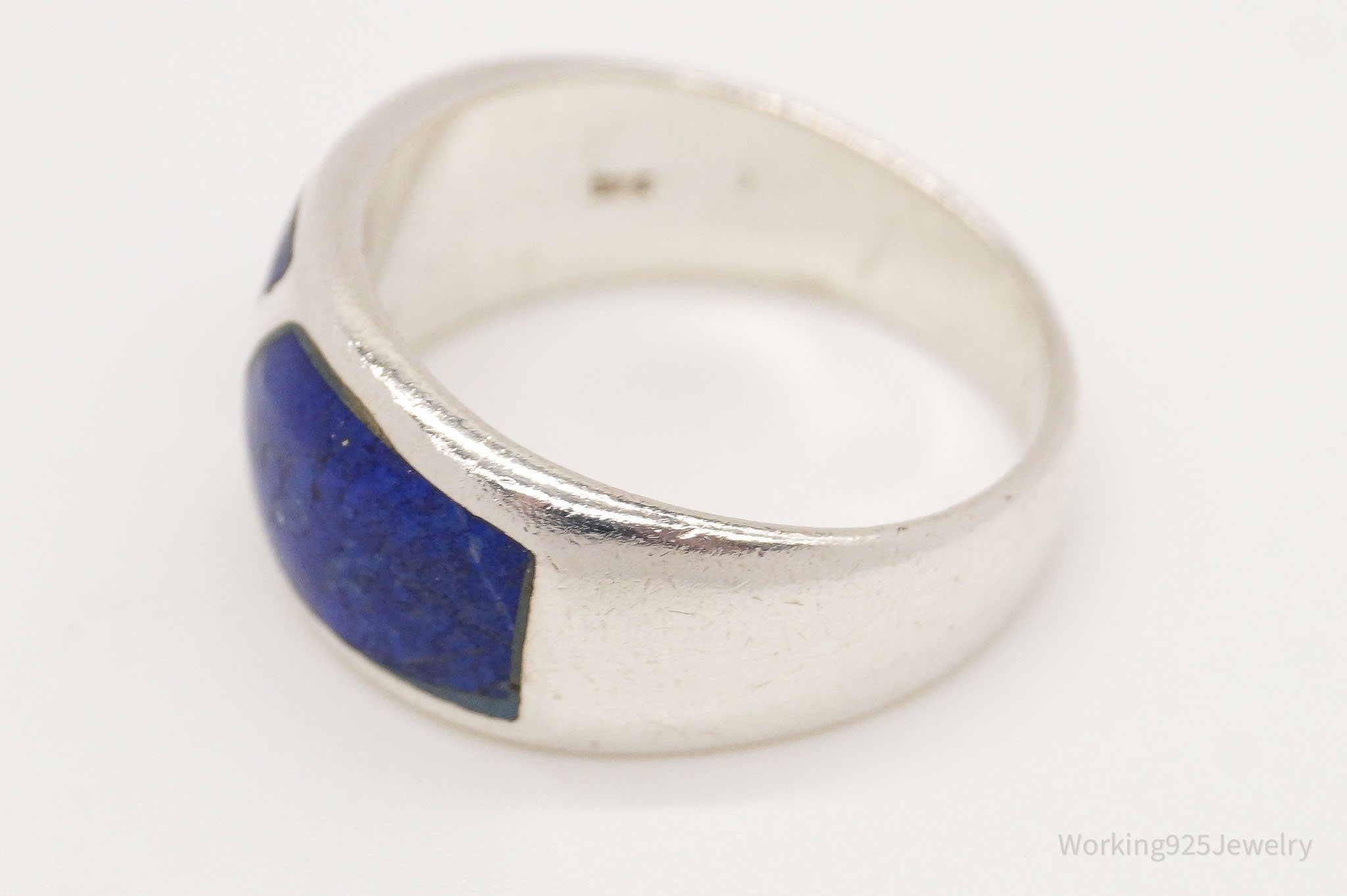 Vintage Lapis Lazuli Sterling Silver Band Ring - Size 6.25