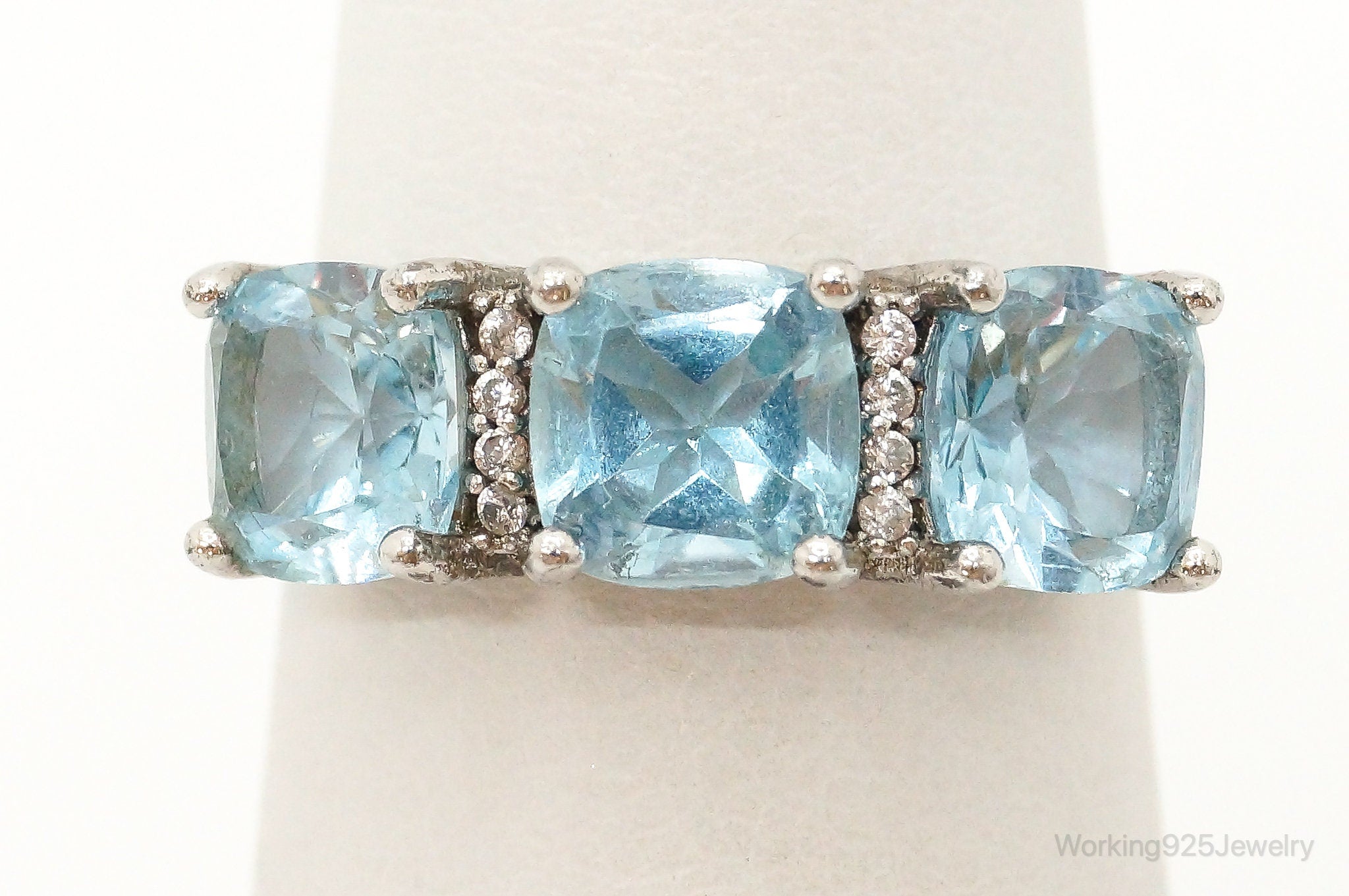 Vintage Blue Topaz Cubic Zirconia Sterling Silver Ring - Size 6