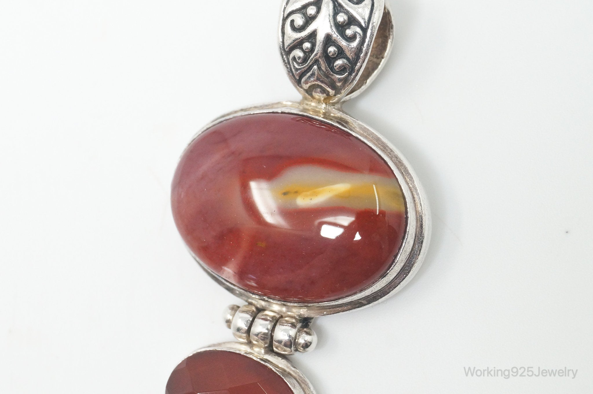 Vintage Designer AF Mookaite Jasper Carnelian Garnet Sterling Silver Pendant