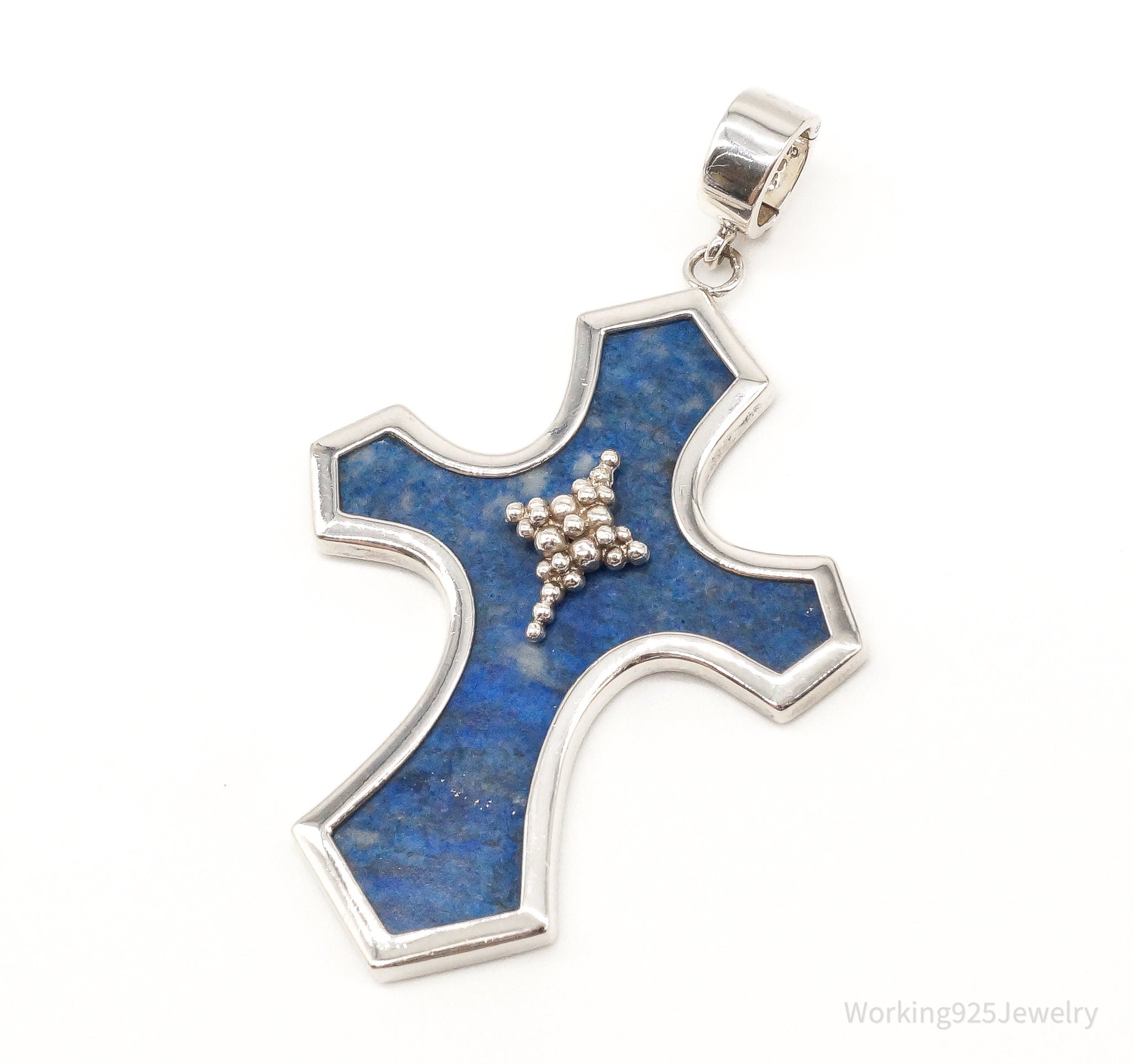 Designer Whitney Kelly Large Lapis Lazuli Cross Sterling Silver Pendant