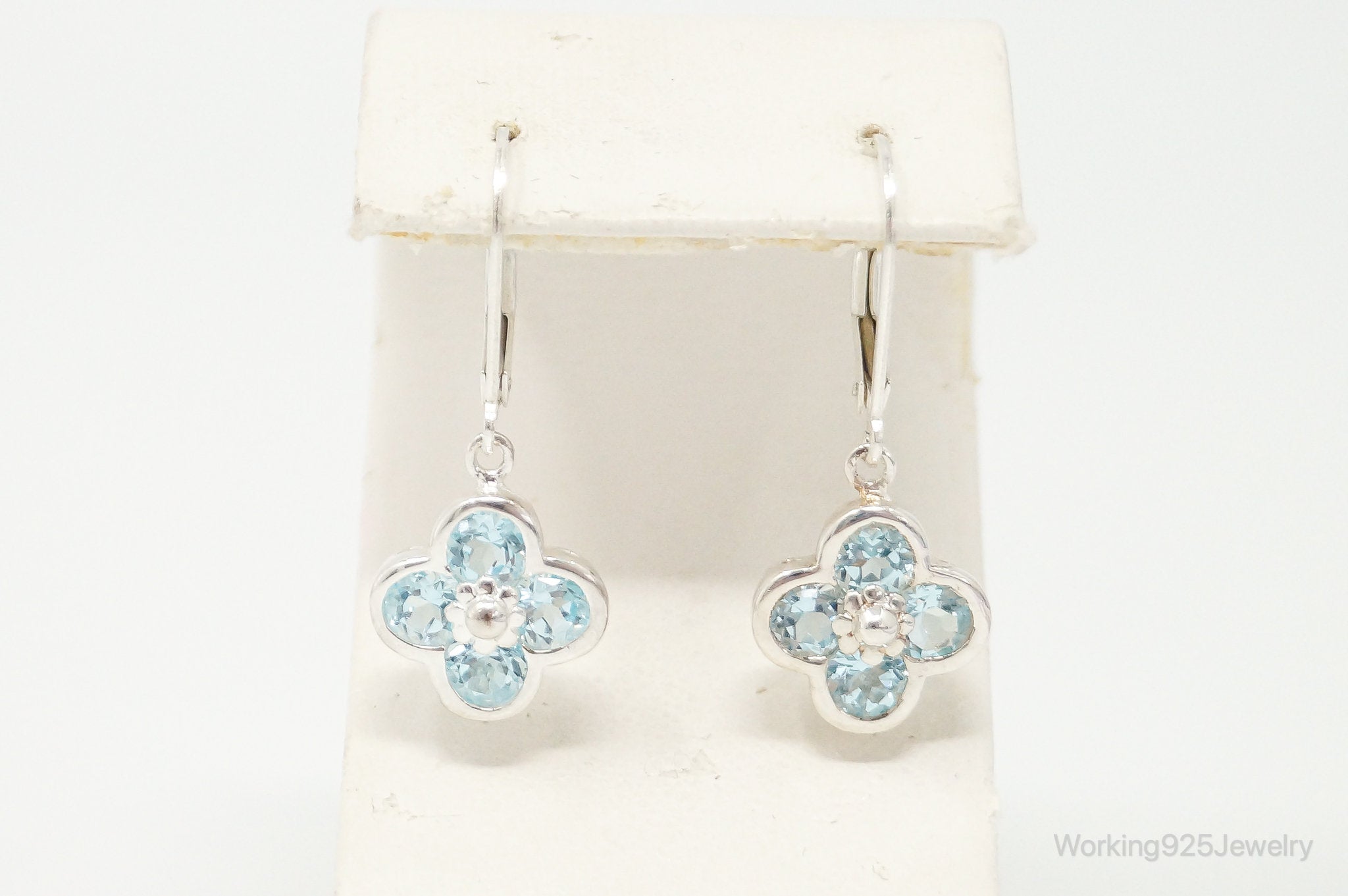 Designer Blue Topaz Flowers Sterling Silver Earrings