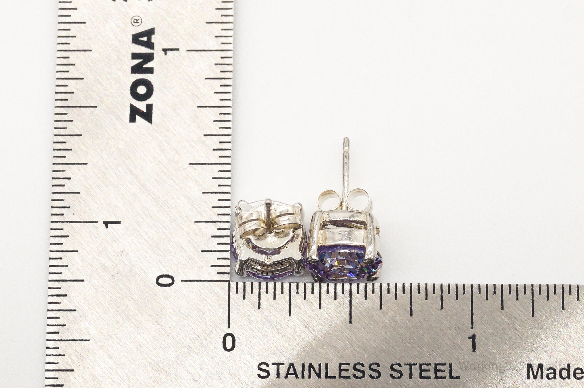 Large Purple Cubic Zirconia Sterling Silver Stud Post Earrings