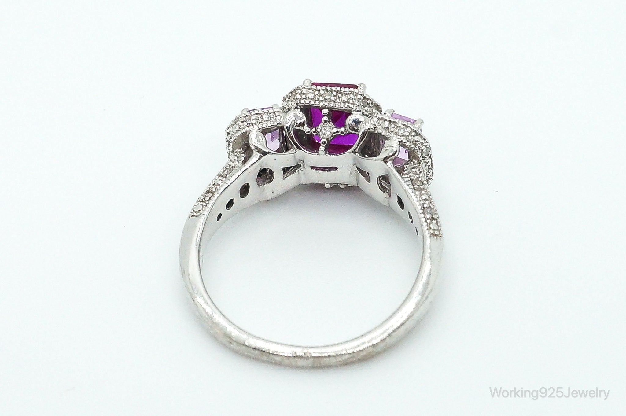 Pink Topaz Diamond Sterling Silver Ring - Size 7