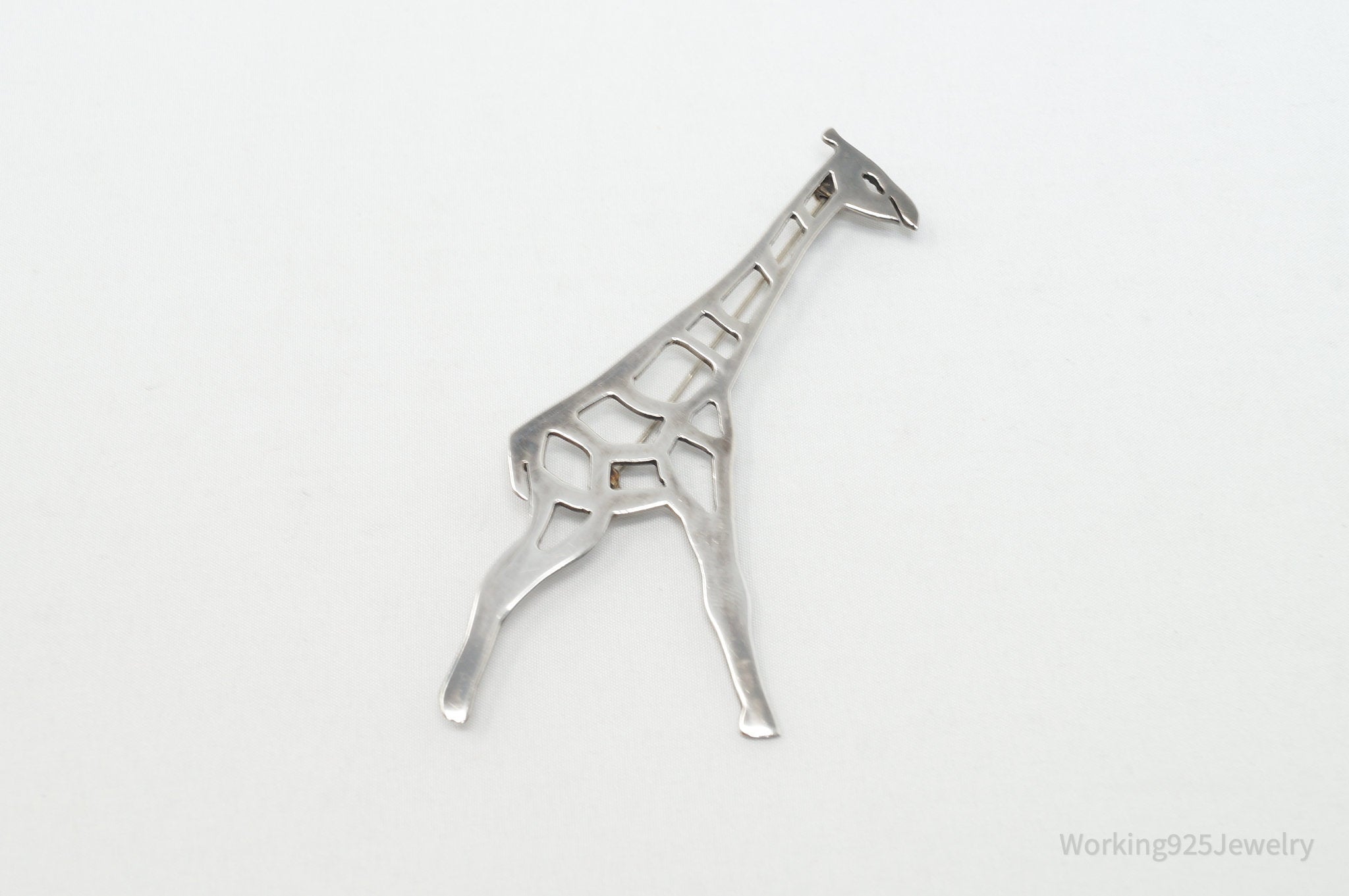 Large Vintage Giraffe Sterling Silver Brooch Pin