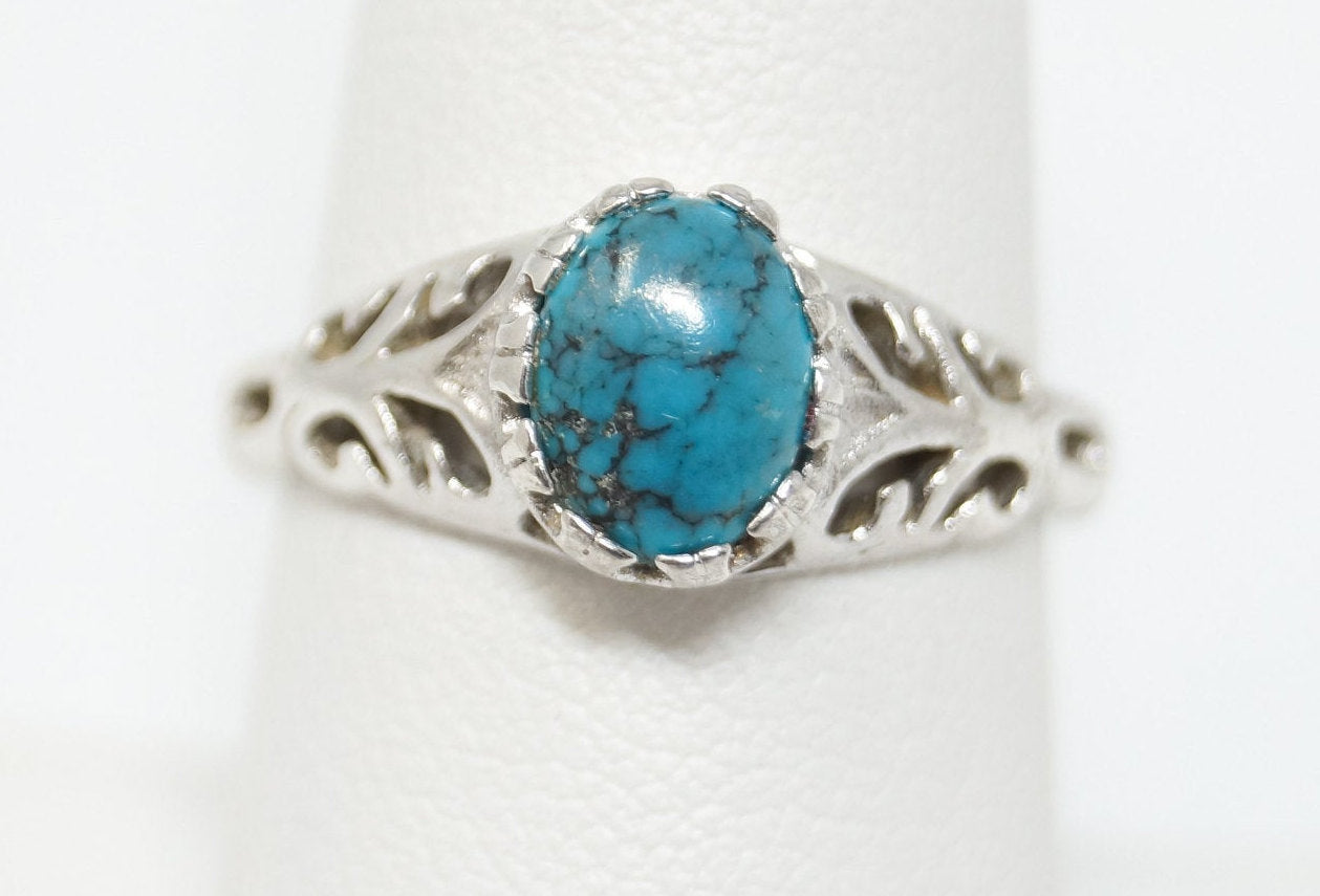 Vintage Designer SETA Southwestern Turquoise Sterling Silver Ring - Sz 7.75