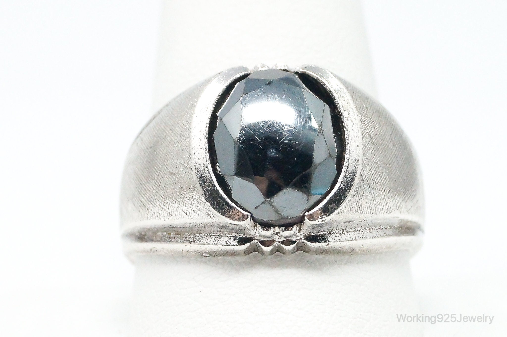 Antique Designer Clark & Coombs Hematite Sterling Silver Ring - Size 11.75