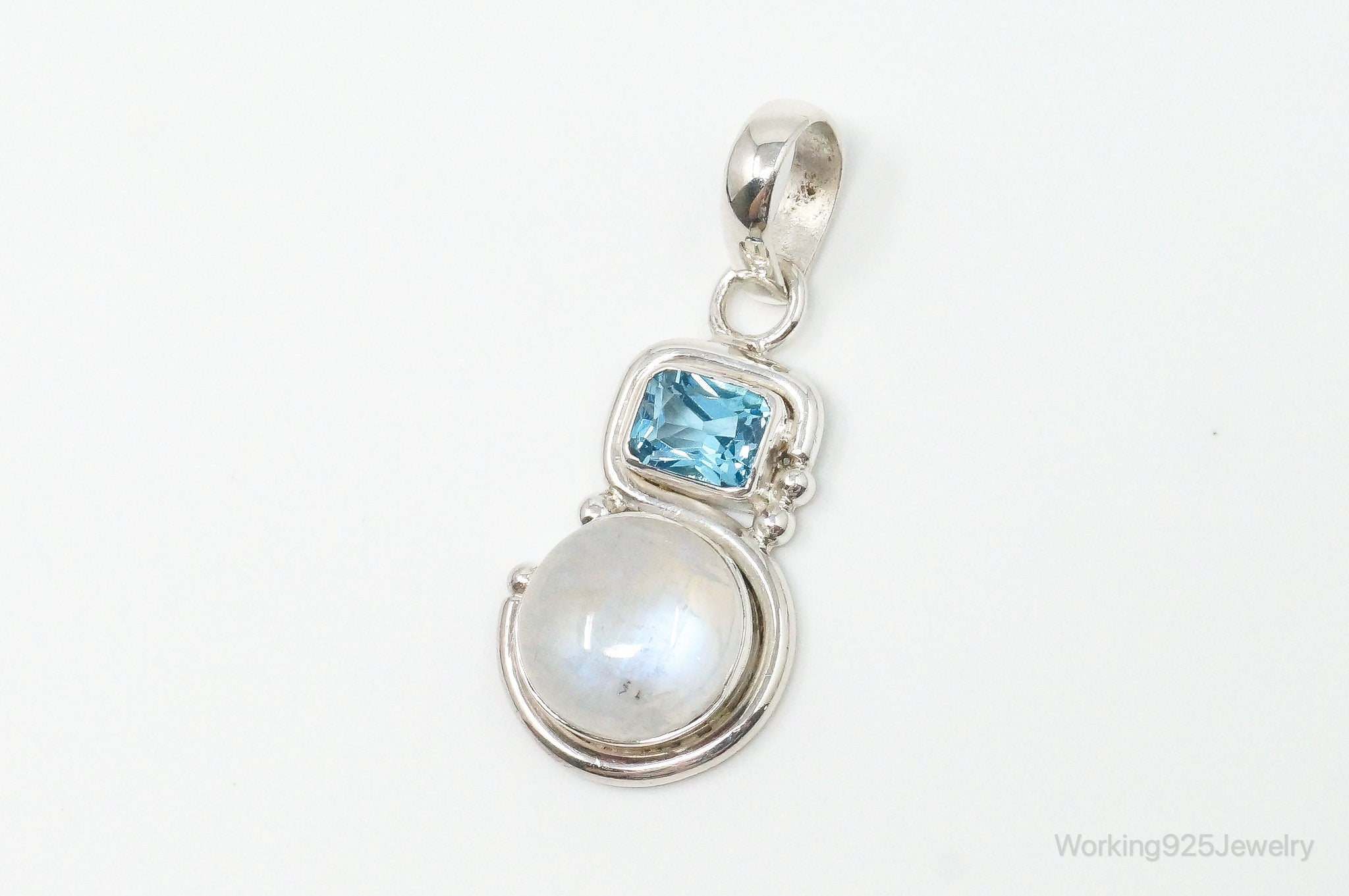 Large Designer SAJEN Blue Topaz Moonstone Sterling Necklace Pendant