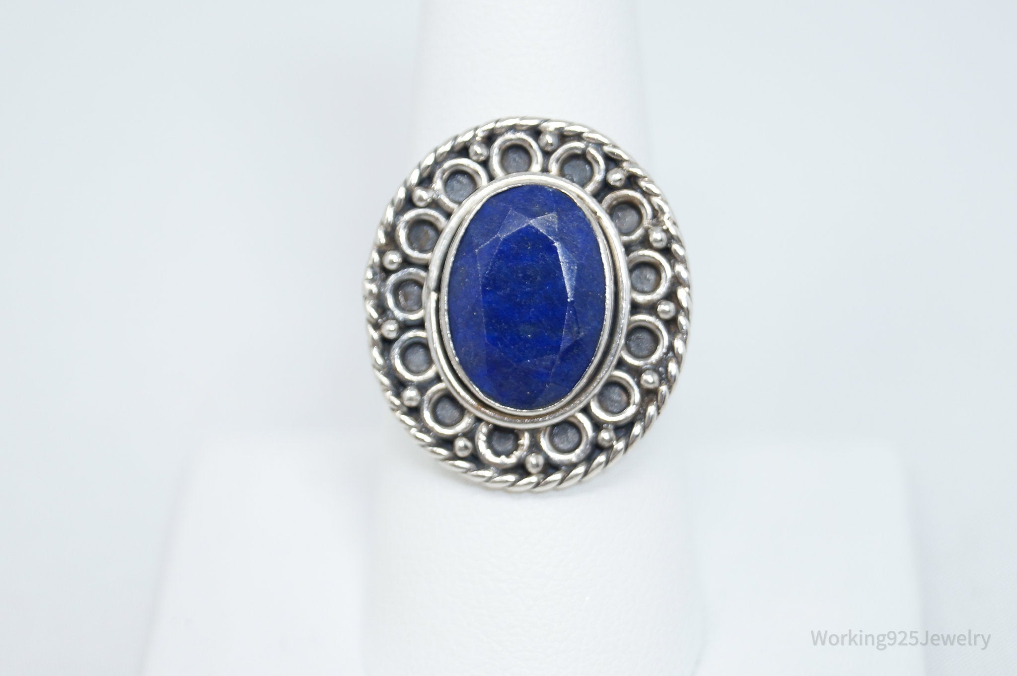 Vintage Blue Lapis Lazuli Southwestern Sterling Silver Ring - Size 8