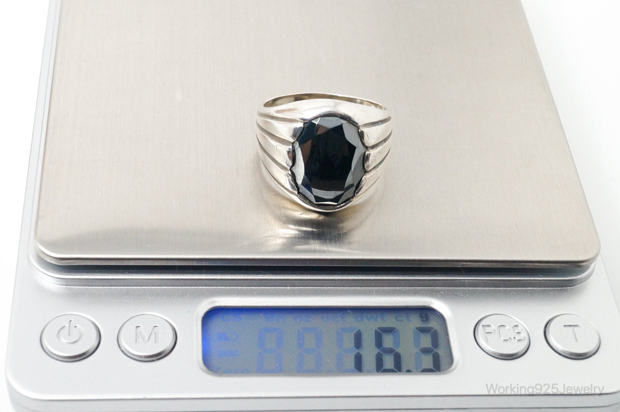 Vintage Designer WM Co Hematite Sterling Silver Ring - Size 12.5