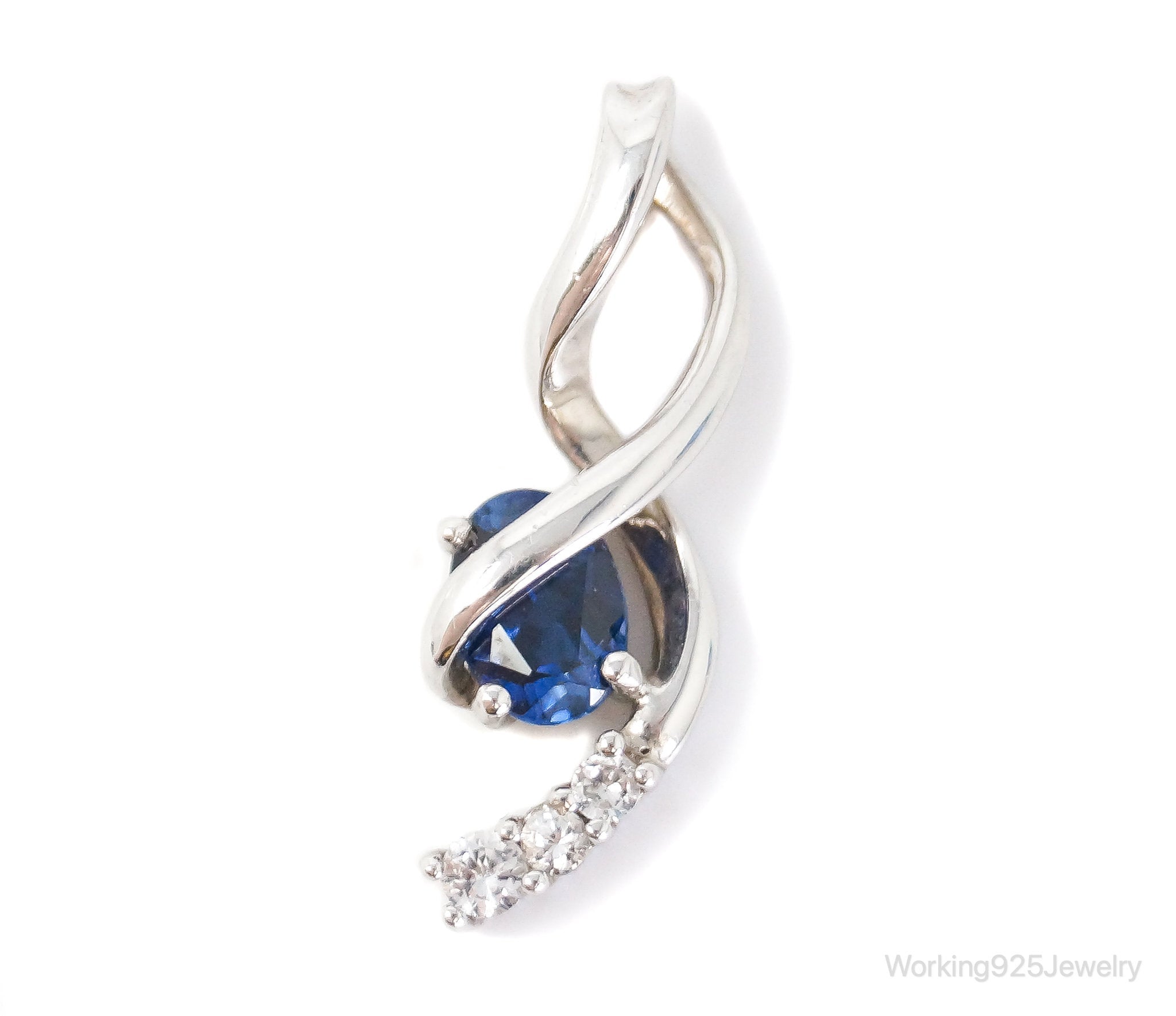 Blue Sapphire Cubic Zirconia Sterling Silver Necklace Pendant