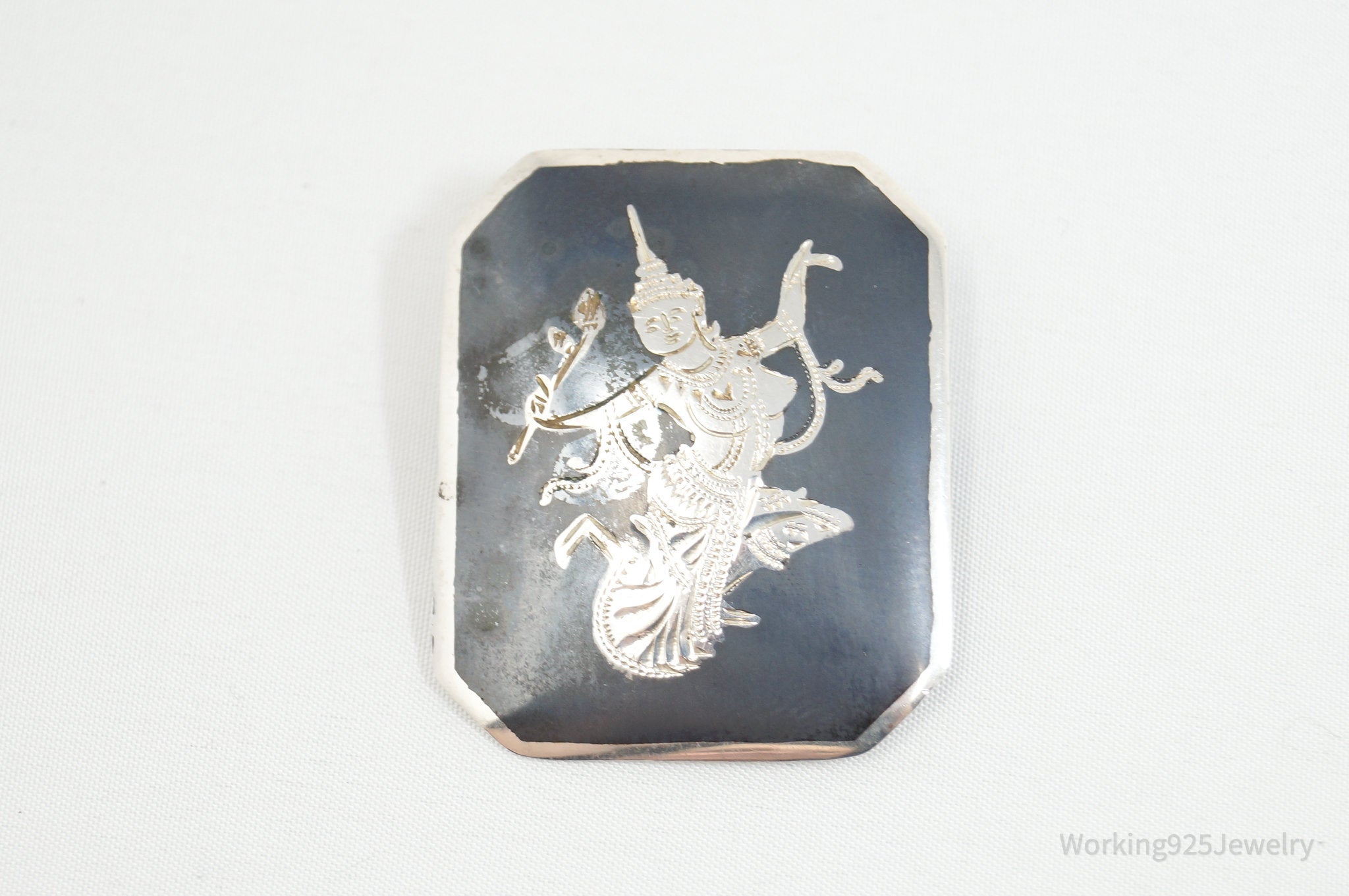 Vintage Designer SIAM NIELLO Dancer Enamel Sterling Silver Brooch Pin