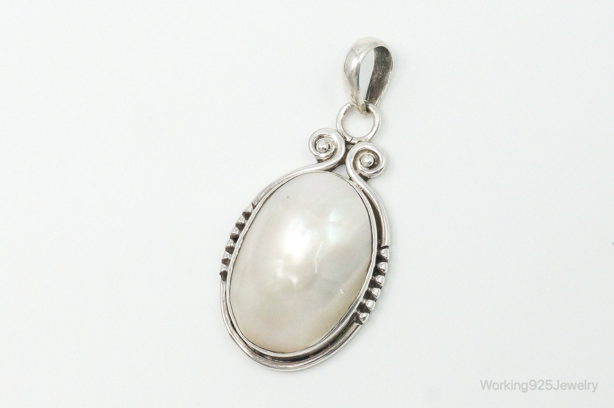 Large Vintage Pearl Sterling Silver Pendant