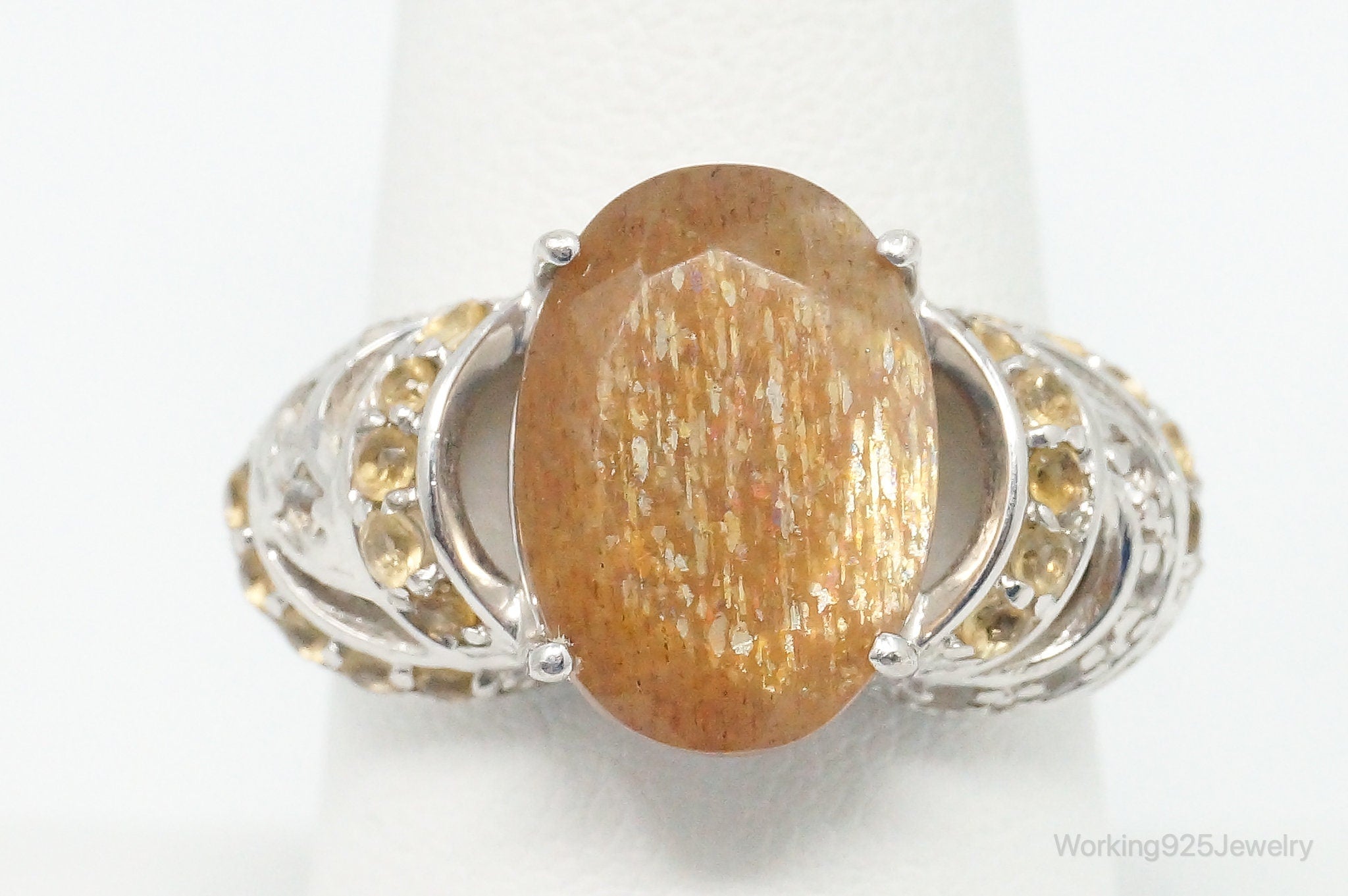 TGGC Sunstone Citrine Cubic Zirconia Sterling Silver Ring SZ 9