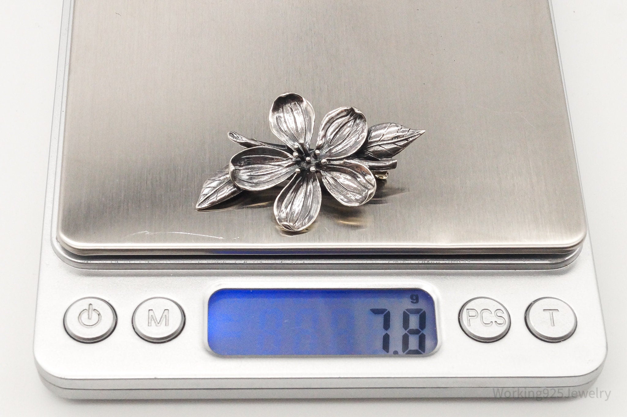 Vintage Designer H & H Flower Sterling Silver Brooch Pin