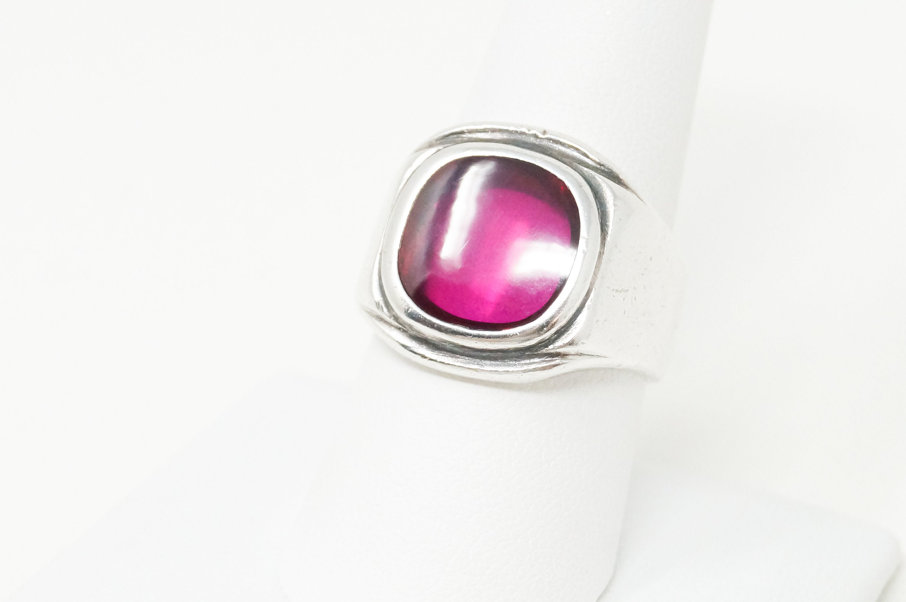 Antique Deco Style Red Pink Resin Silver Cigar Ring - Sz 8.5