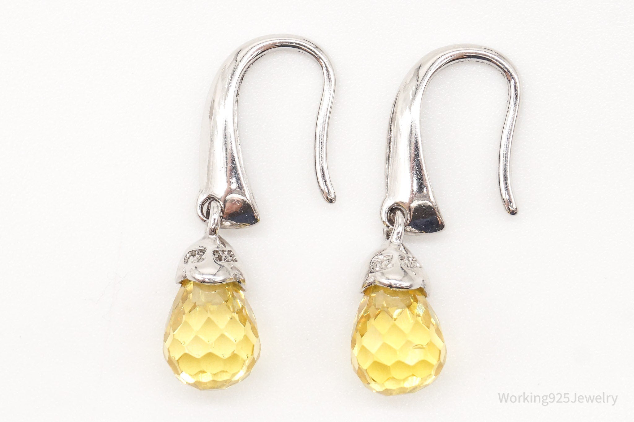 Vintage Designer Ross Simons Yellow Cubic Zirconia Sterling Silver Earrings