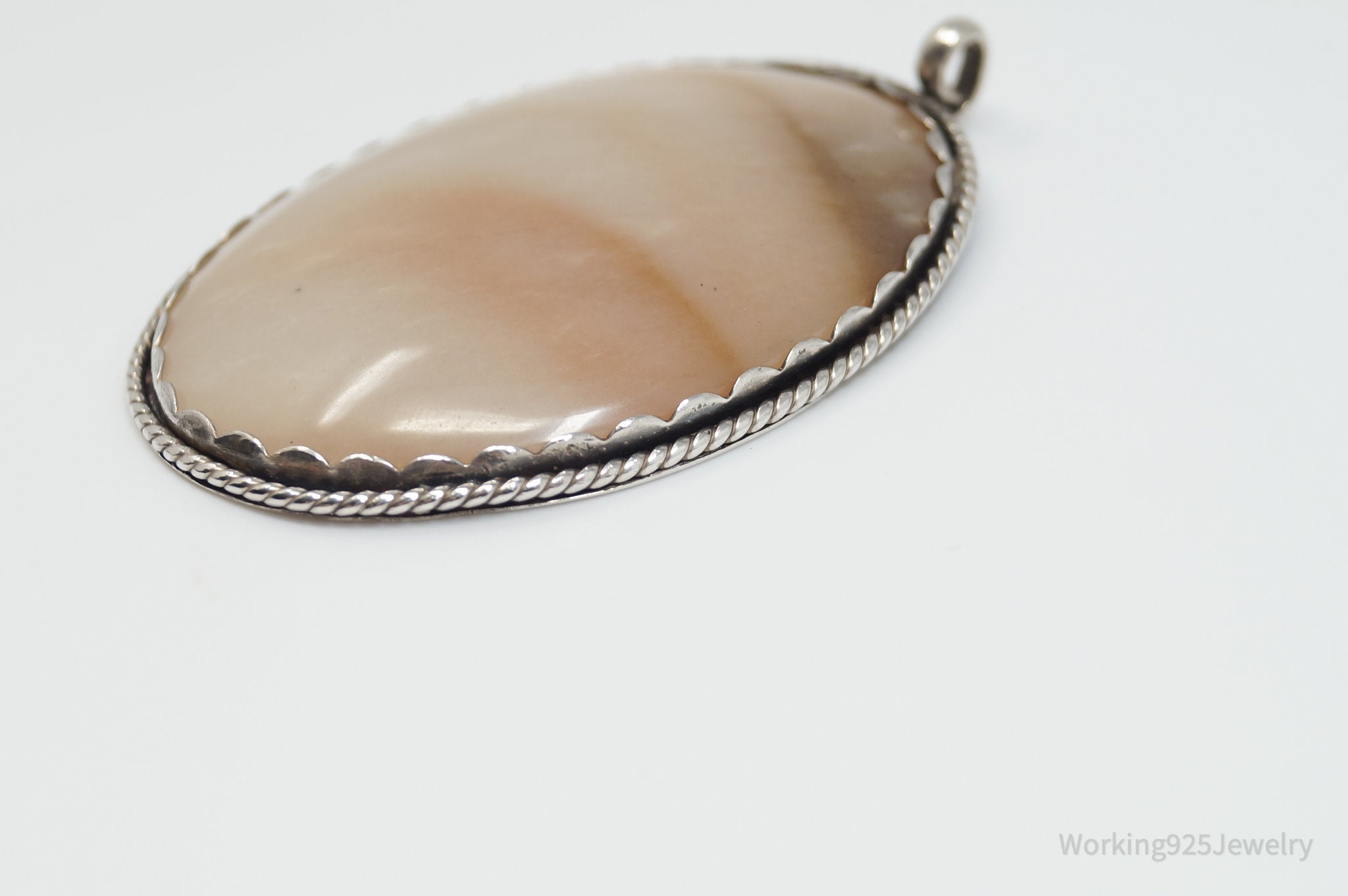 Vintage Large Agate Sterling Silver Necklace Pendant