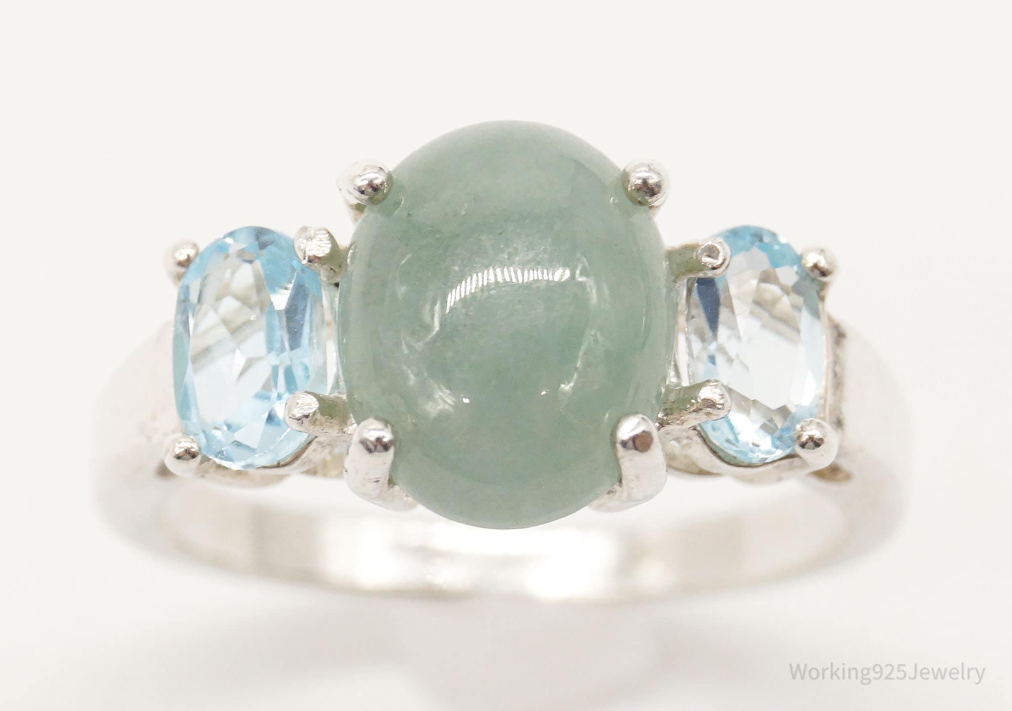 Vintage Avon Blue Topaz Jade Sterling Silver Ring - Size 7.5