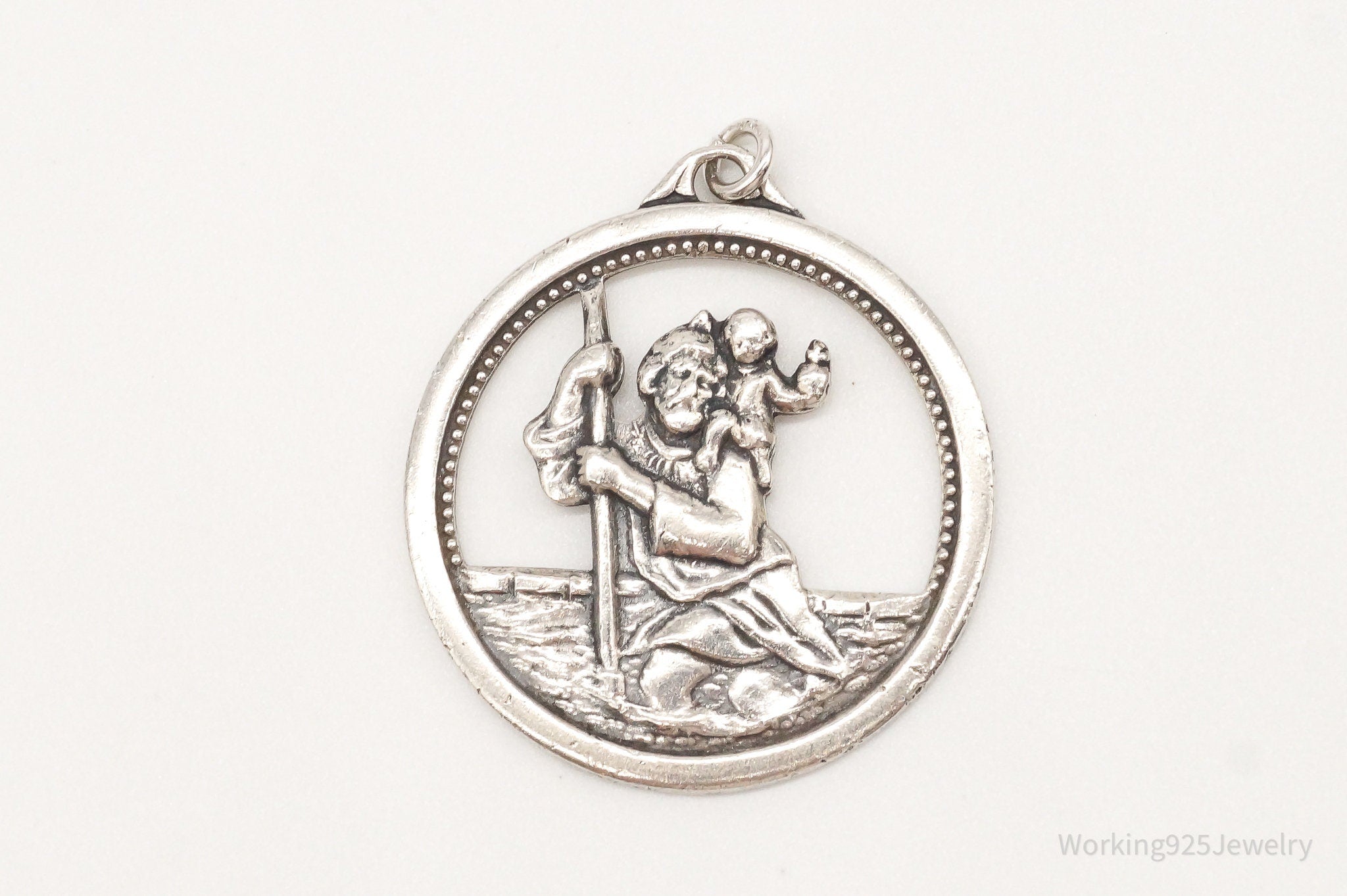 Antique Saint Christopher Protect Us Sterling Silver Pendant