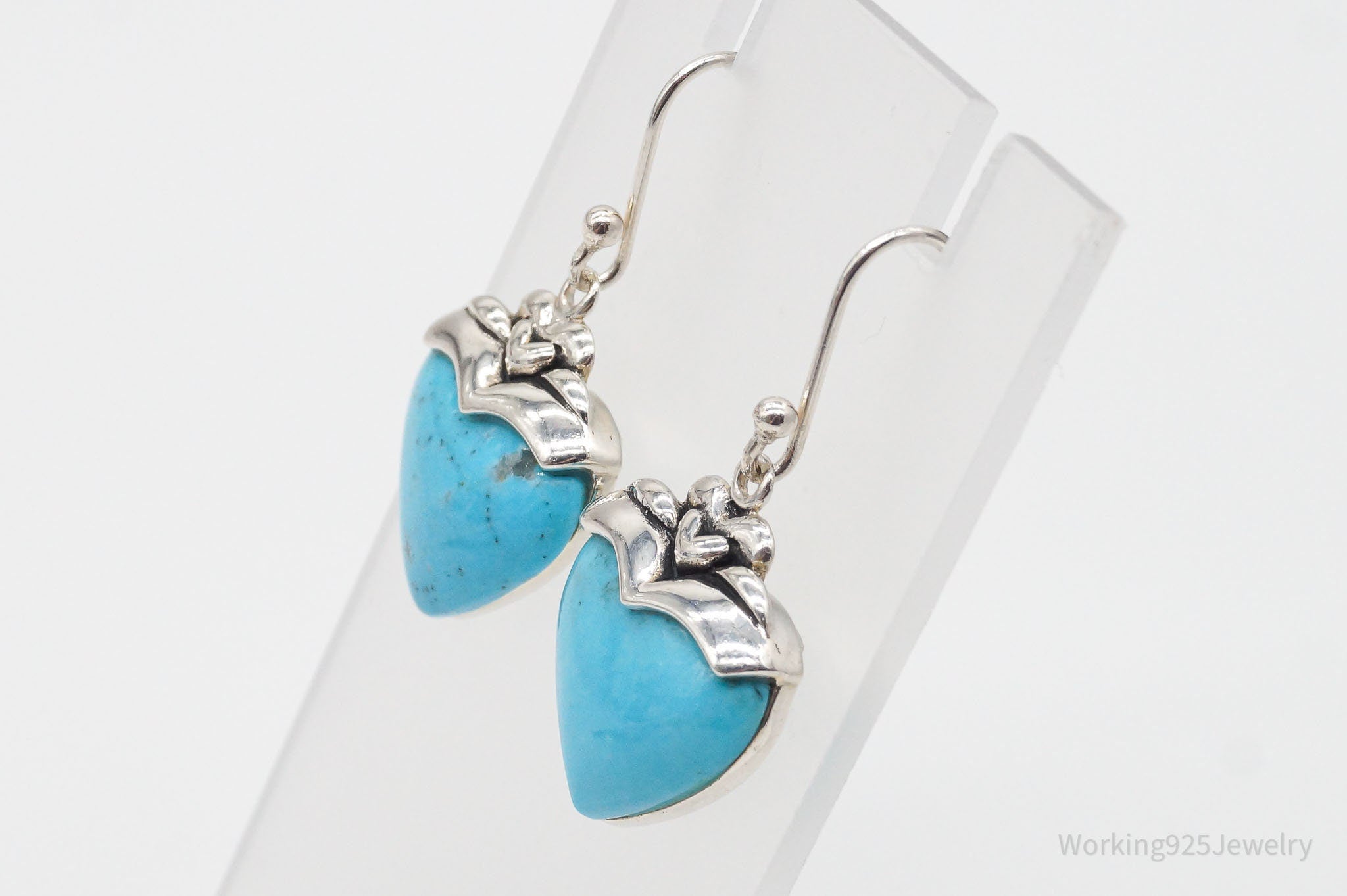 Designer SX Turquoise Hearts Sterling Silver Earrings