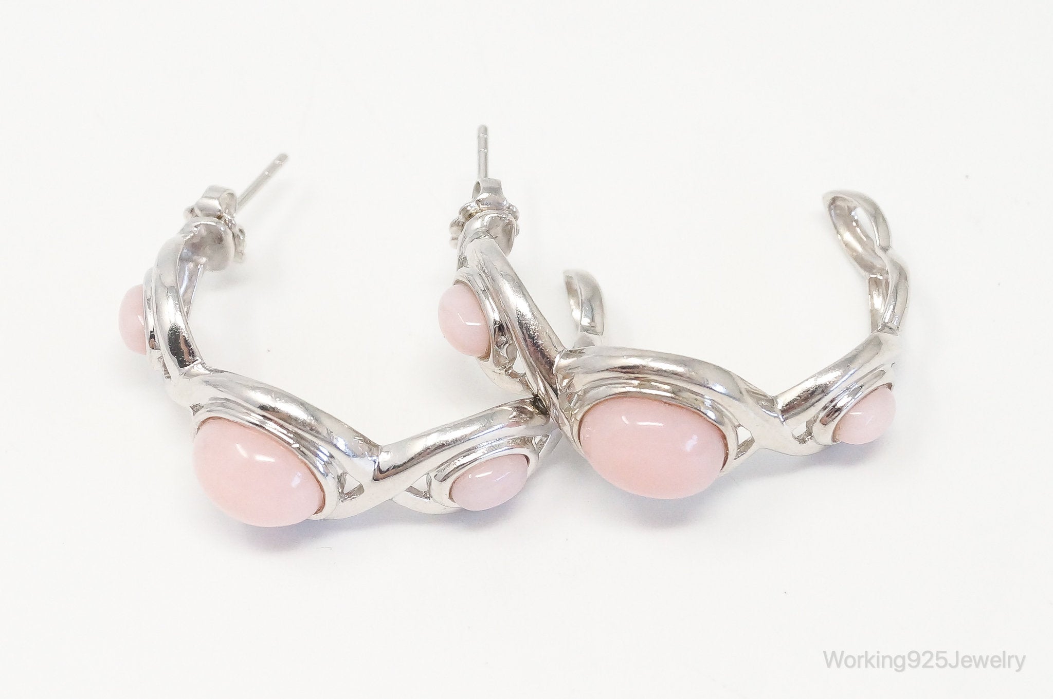 Designer Pink Chalcedony Sterling Silver Hoop Earrings