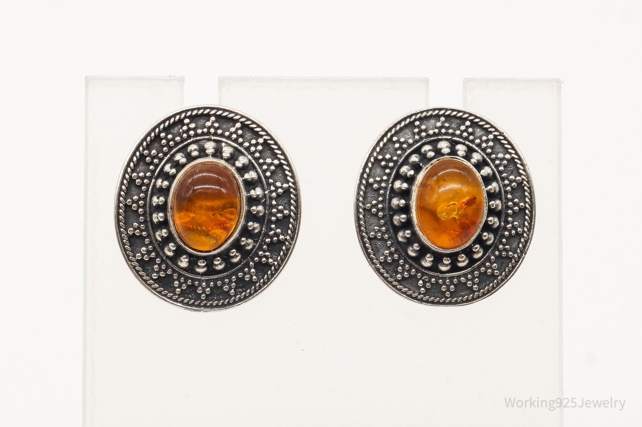 Vintage Designer Boma Amber Sterling Silver Earrings