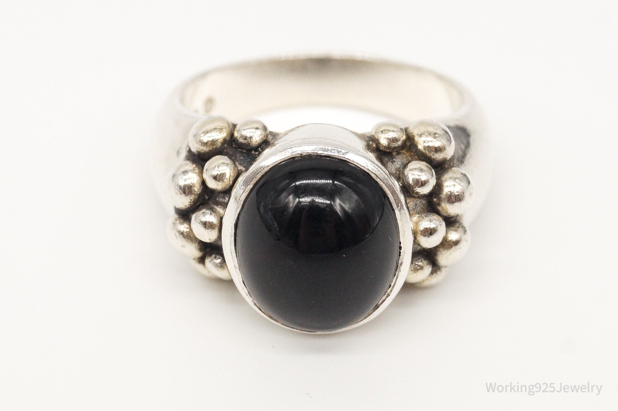 Vintage Black Onyx Sterling Silver Ring - Size 8